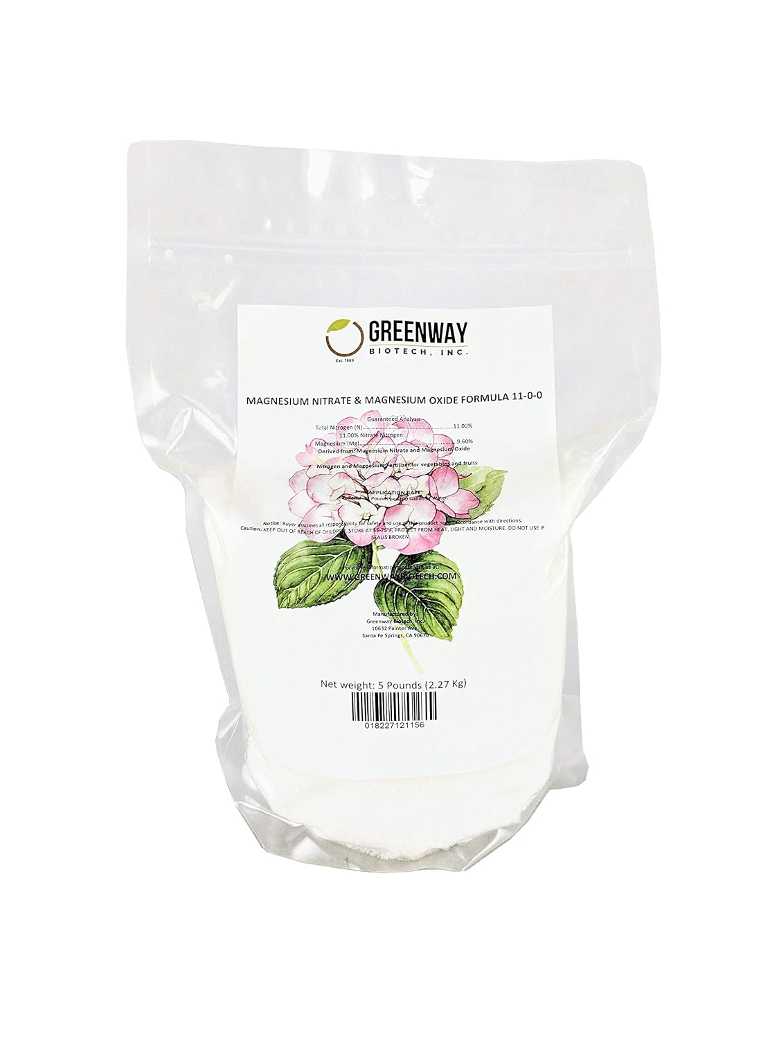 Greenway Biotech Magnesium Nitrate Fertilizer 11-0-0 with 9.6% Mg and 11% Nitrogen - 100% Water Soluble for Hydroponics Soil Foliar - Corrects Magnesium Deficiency - Made in USA - 2 Pounds