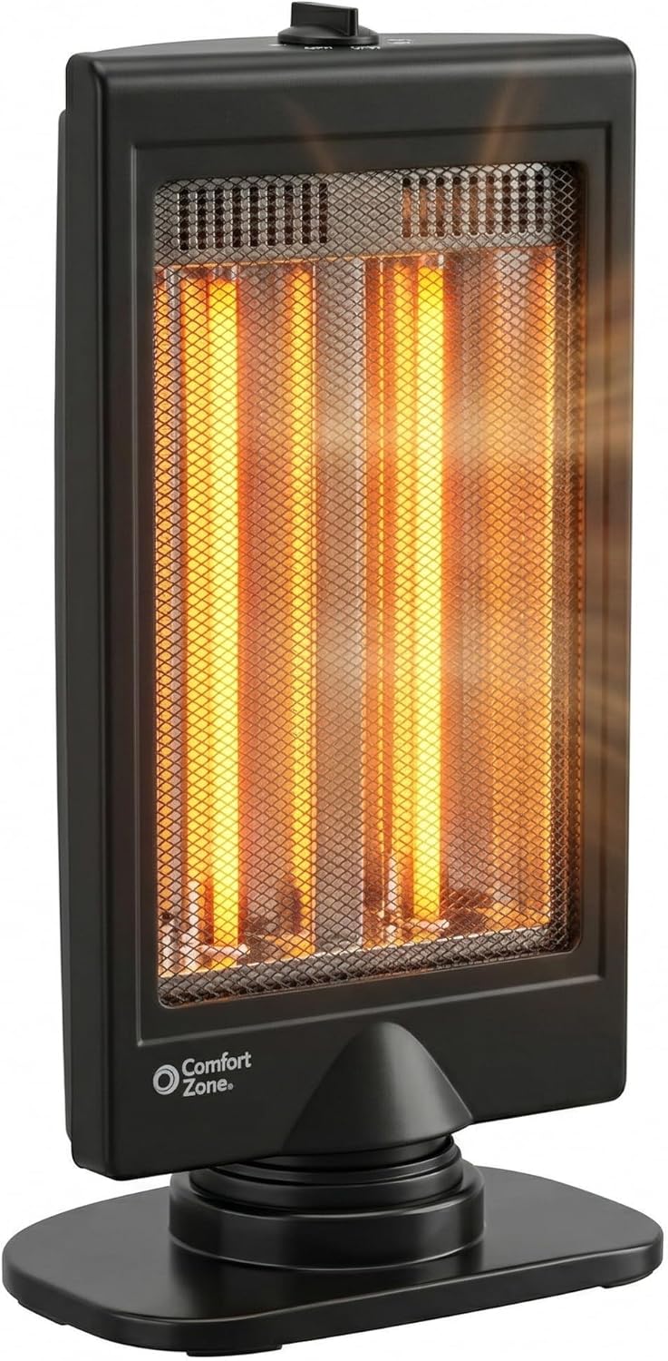 Comfort Zone Oscillating Portable Space Heater, Flat Panel, Halogen, Infrared, Electric, Adjustable Tilt, Overheat Sensor, Stay-Cool