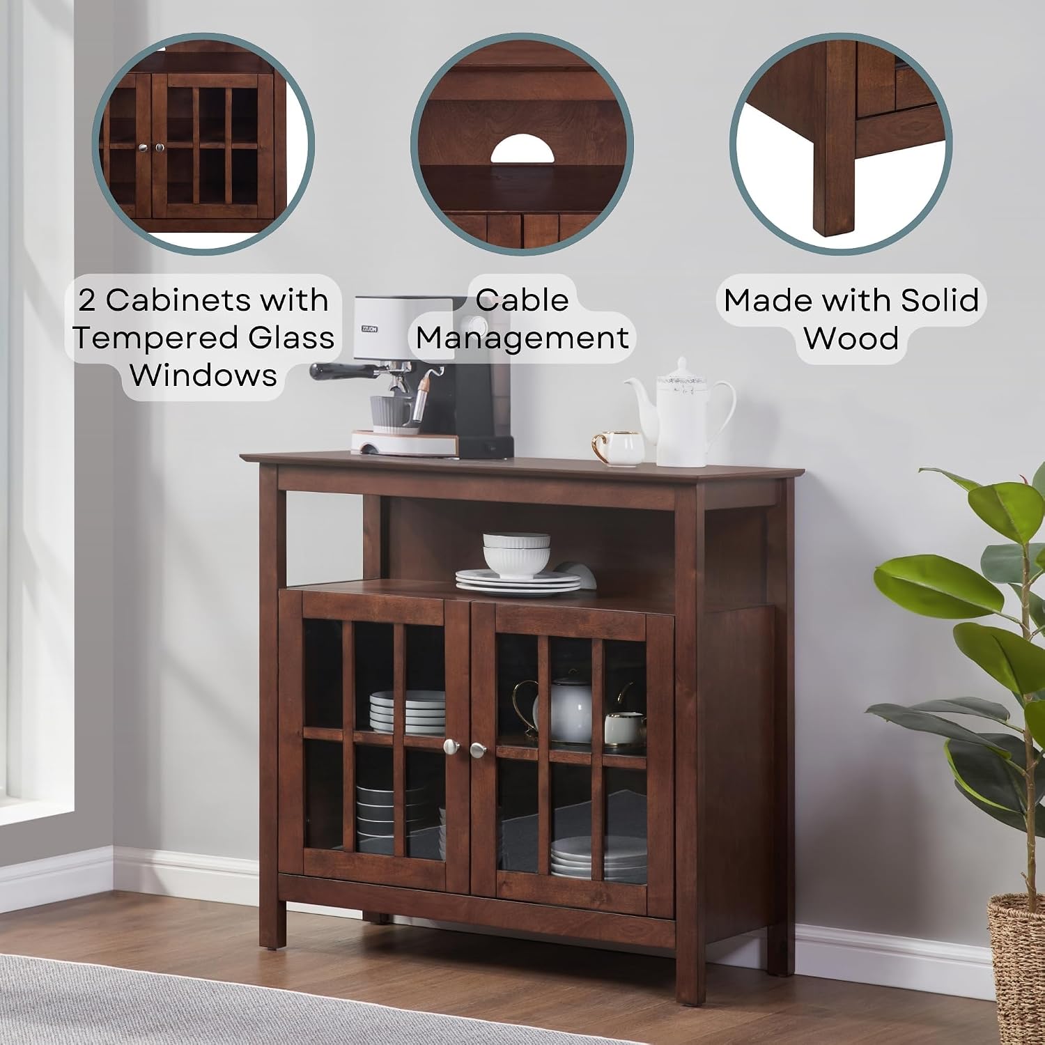 Convenience Concepts Big Sur Highboy TV Stand with Storage Cabinets and Shelves in White Finish