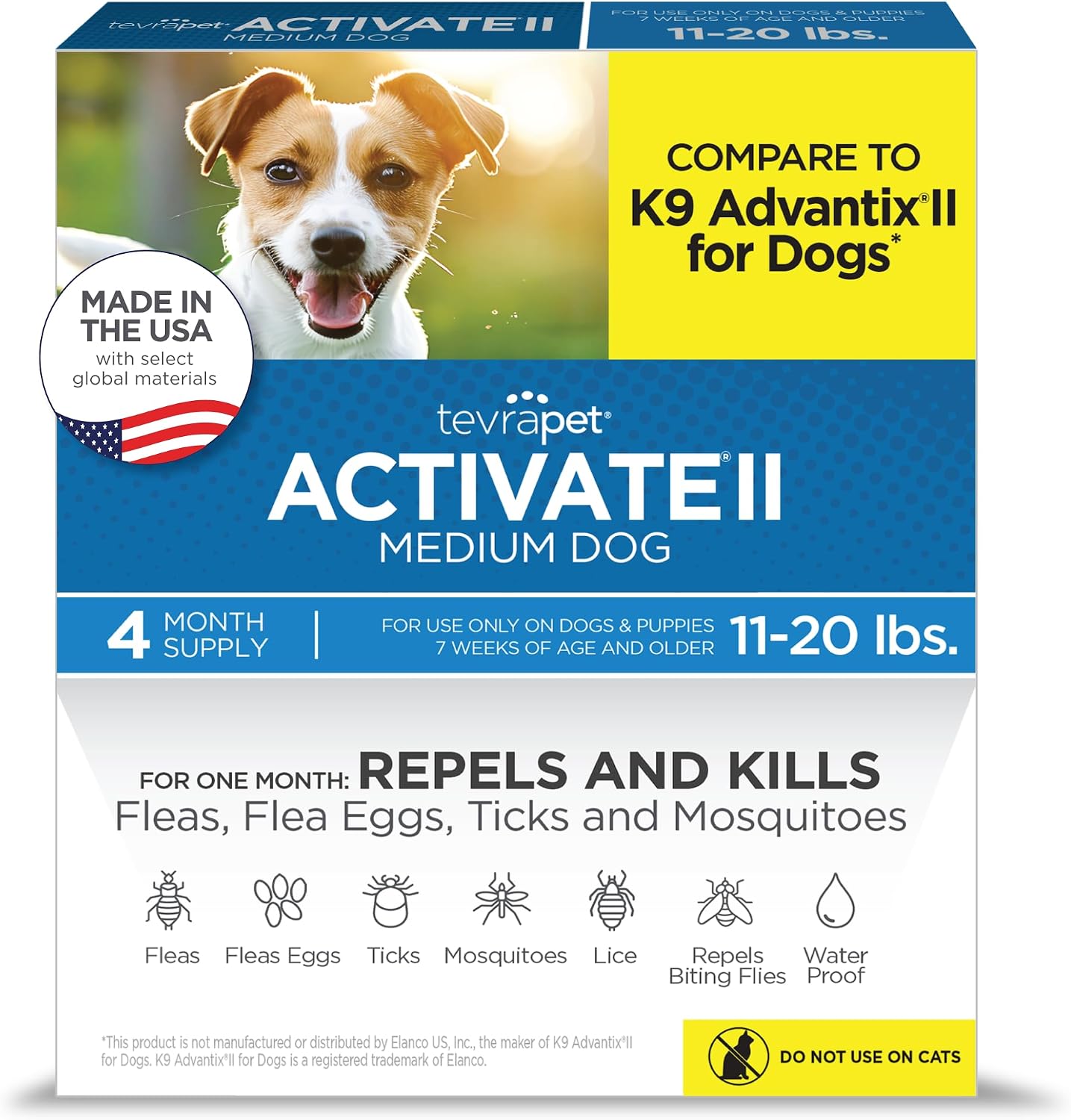 TevraPet Activate II Flea and Tick Prevention for Dogs, Large Dogs 21-55 lbs, Topical Drops, 4 Month Flea and Tick Treatment