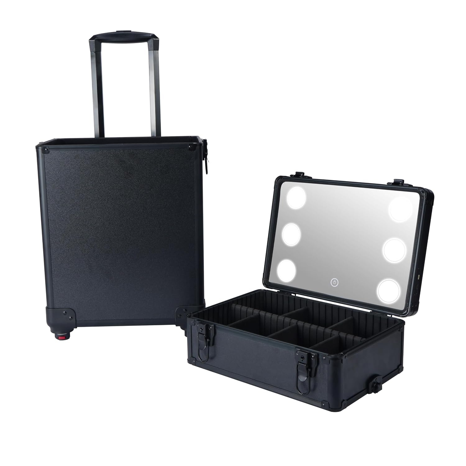 mefeir 4 in 1 Rolling Makeup Train Case, Aluminum Makeup Travel Organizer Cosmetic Case, Cosmetology Display Suitcase on Wheels, Beauty Storage Luggage Lockable w/4 Removable Wheels (Black)