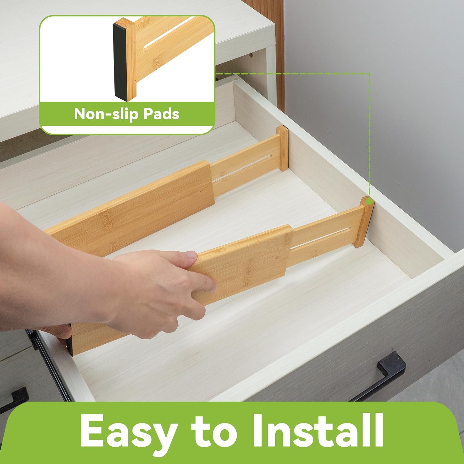 Utoplike 4 Pcs Bamboo Kitchen Drawer Dividers, Large Drawers Organizers | Adjustable Spring Loaded Expandable Organization, Works in Dresser, Bathroom, Bedroom, Office, Fit 17.8"-20.6" Drawer, 2.4"H