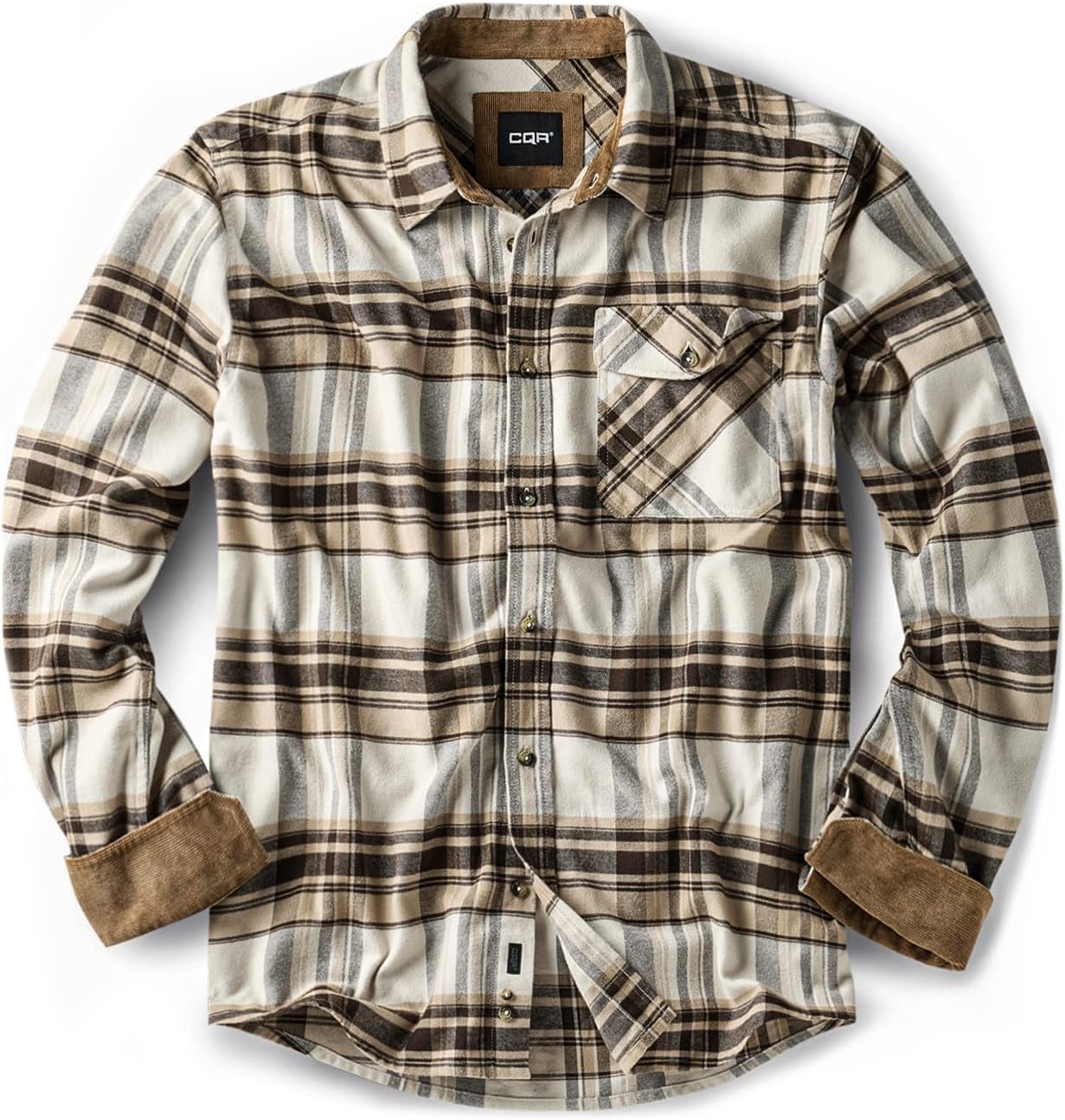 CQR Men's 100% All Cotton Button Down Flannel Shirts, Long Sleeve Brushed Warm Soft Casual Outdoor Plaid Shirt