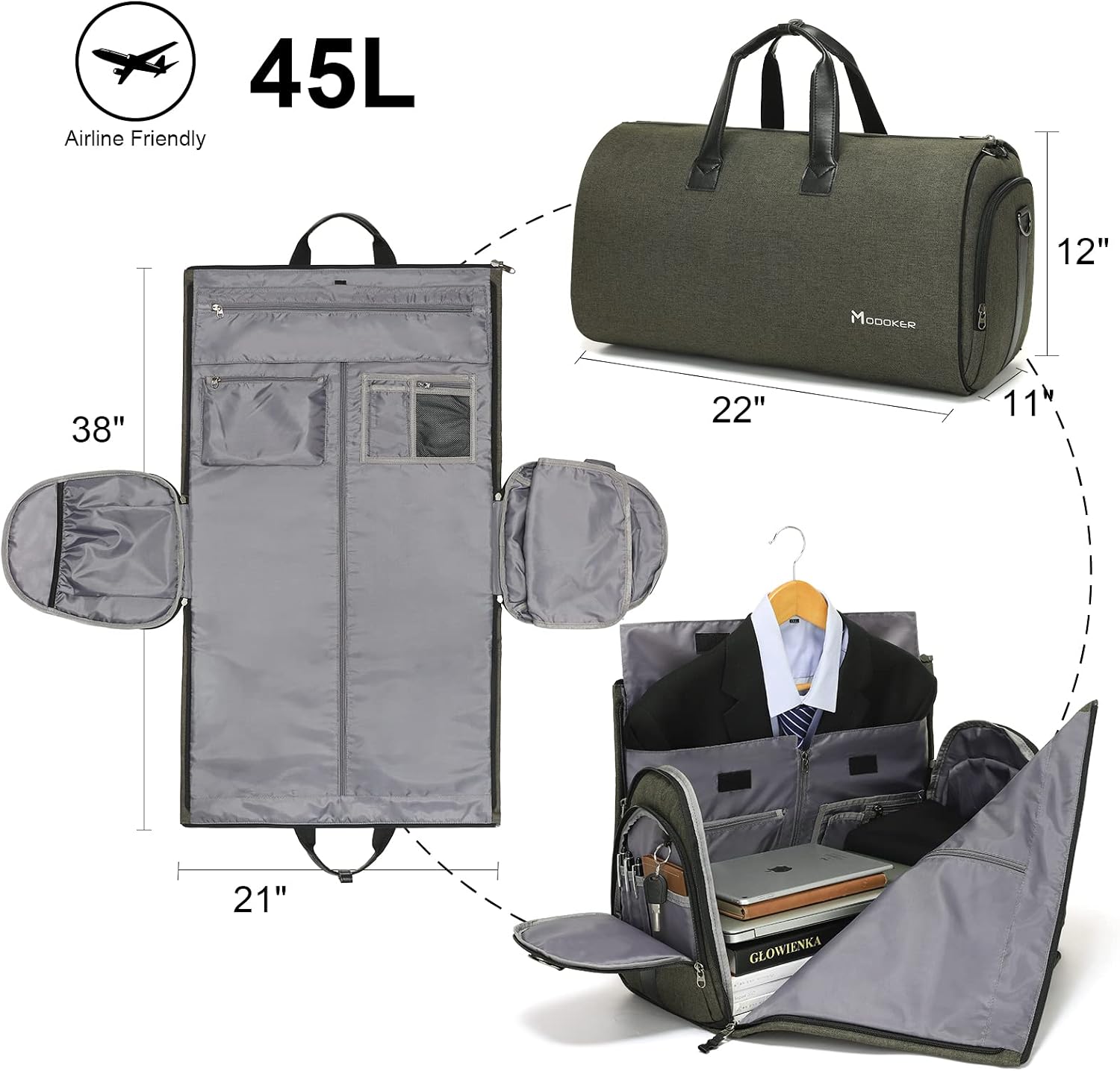Garment Bags for Travel, 45L Carry on Convertible Garment Duffle bag