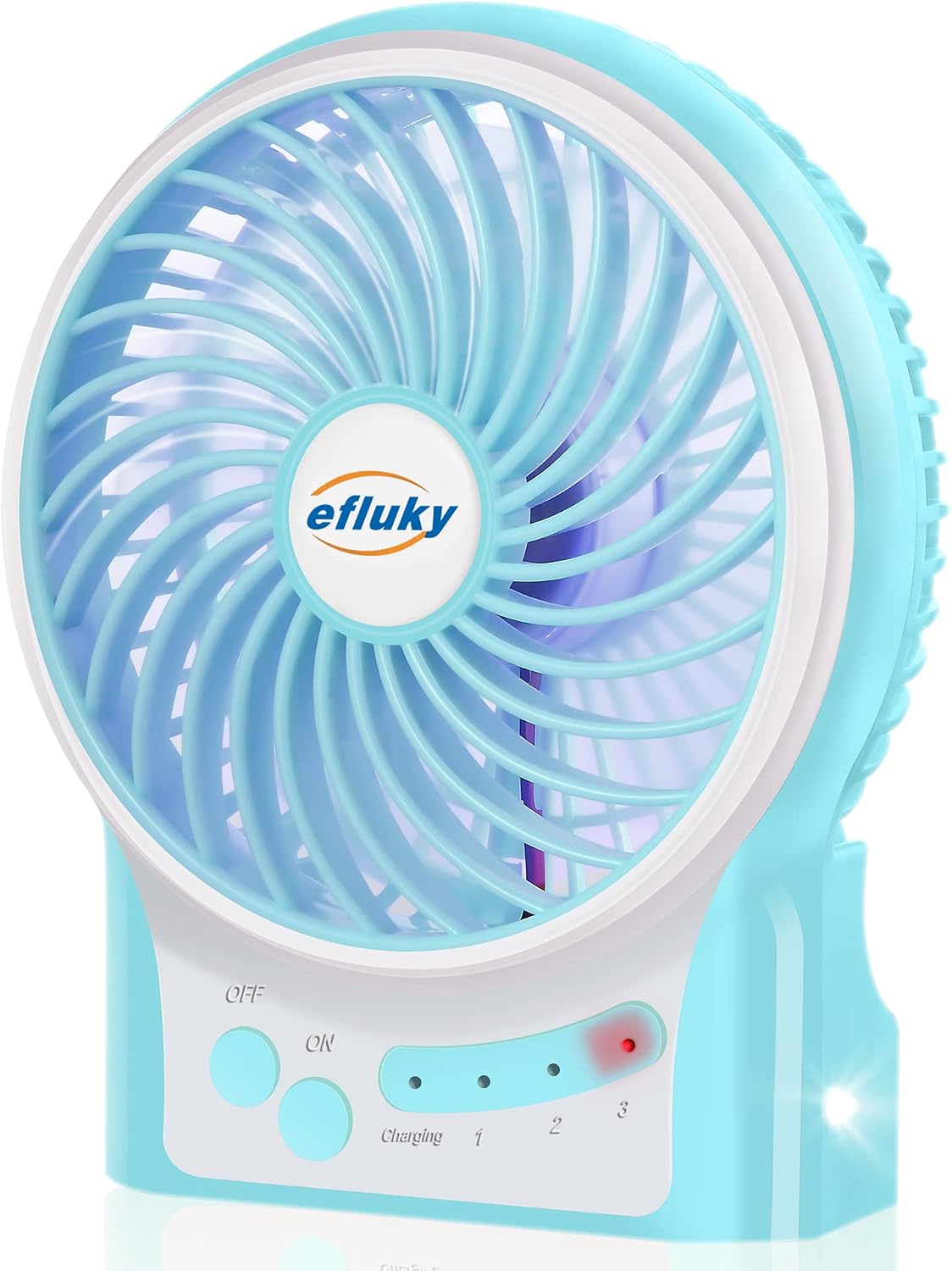 efluky 4.9-Inch Mini Desk Fan - 3 Speeds, Rechargeable Battery/USB Powered with LED Light, Quiet Portable Fan for Home, Office, Travel, Camping (Black)
