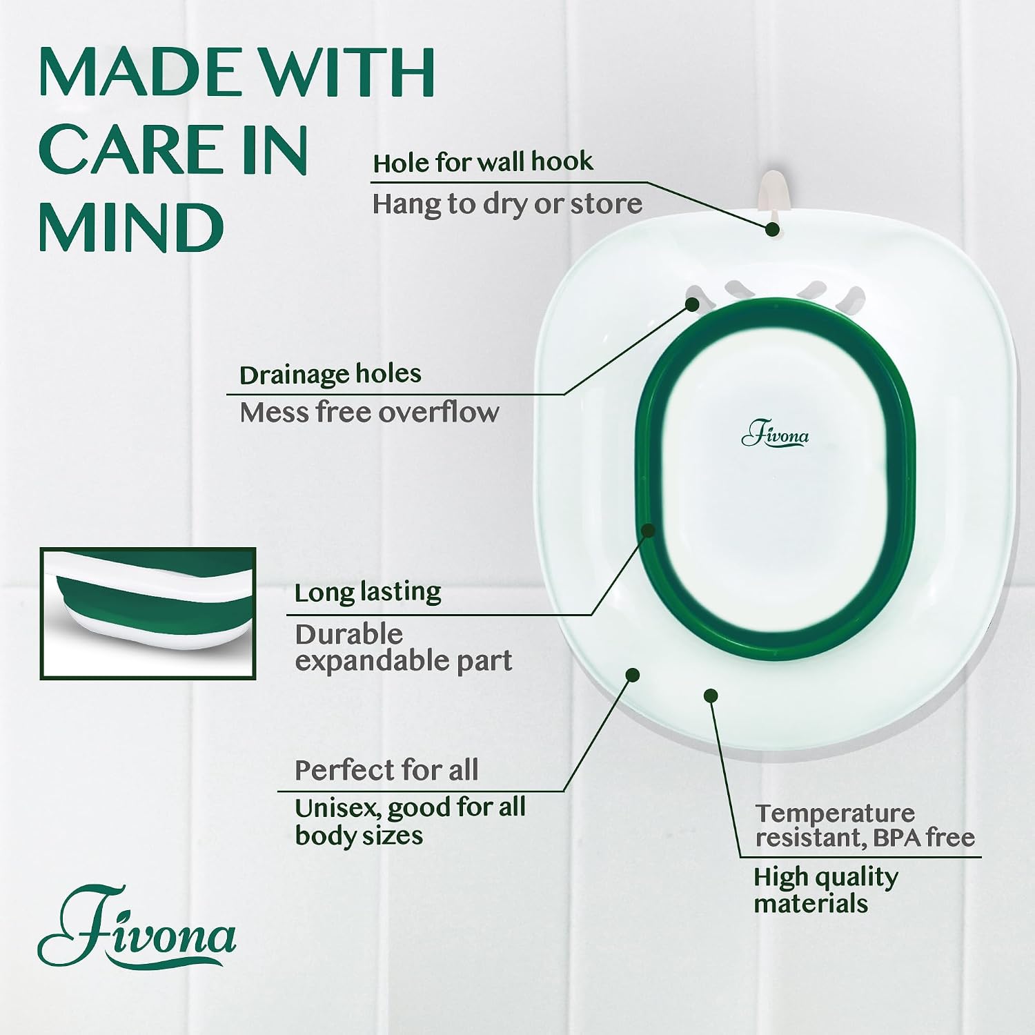 Fivona Sitz Bath for Toilet Seat Postpartum and Hemorrhoids Care - Yoni Steam Seat - Foldable Basin for Epsom Salt Soak - Portable Bidet BPA Free