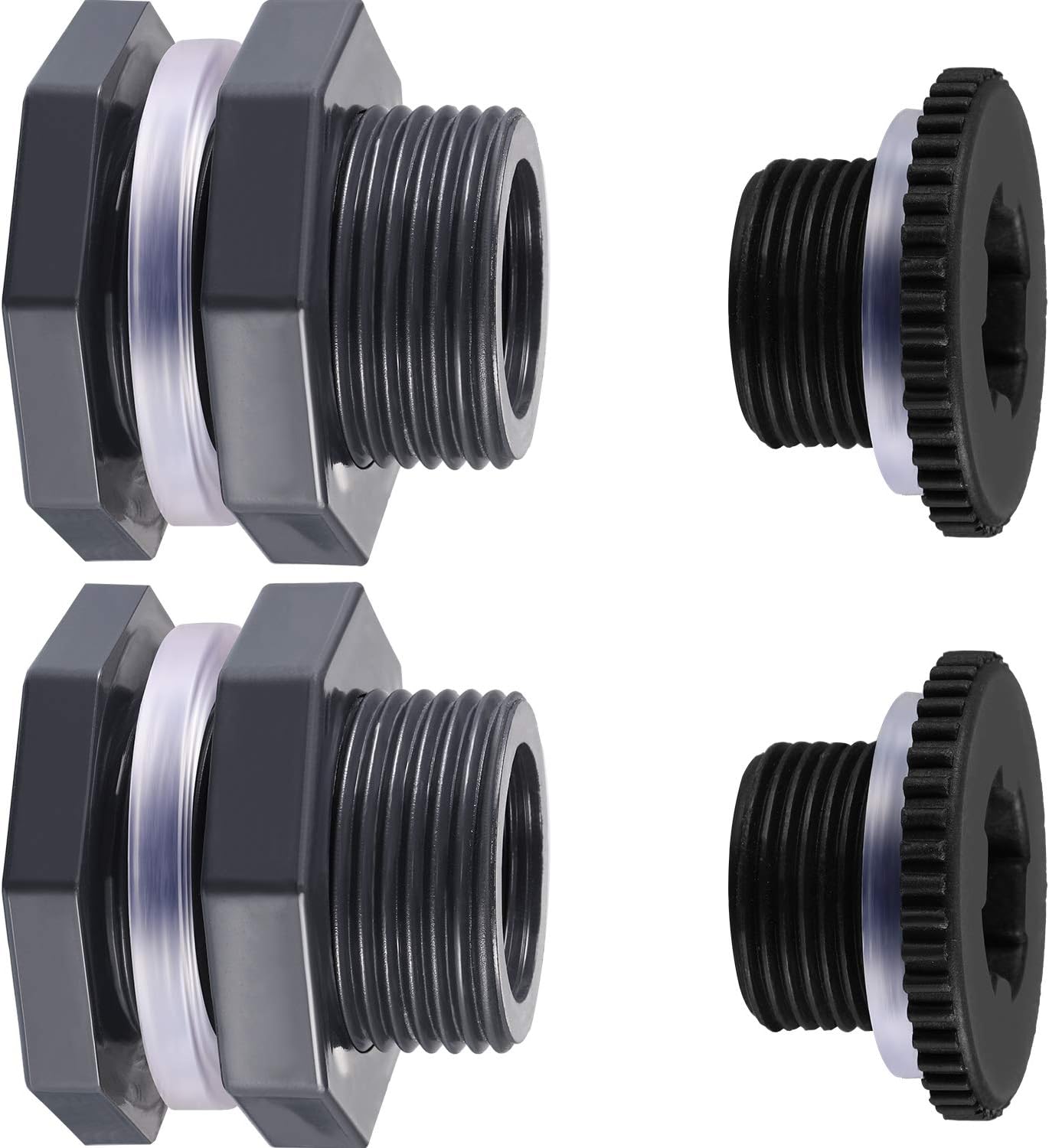 Outus 2pcs 3/4 Inch PVC Bulkhead Fitting with Plug, Silicon Seal Gasket