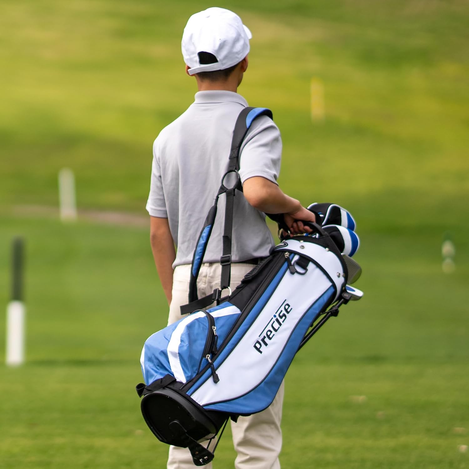 Precise - Kids Golf Club Set | Lightweight graphite shafts, hybrid & irons, putter, stand bag included, for boys and girls, ages 3-12, left/right hand