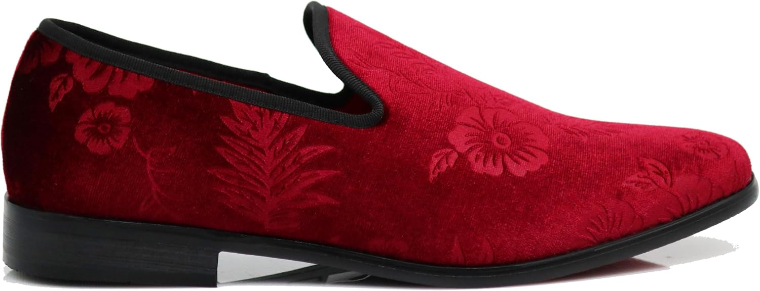 SPK35 Men's Vintage Velvet Flower Designer Dress Loafers Slip On Shoes Classic Tuxedo Dress Shoes