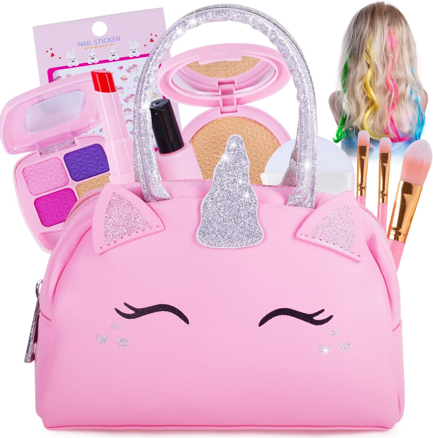Kids Real Makeup Kit with Unicorn Purse Non Toxic Washable Make Up Set