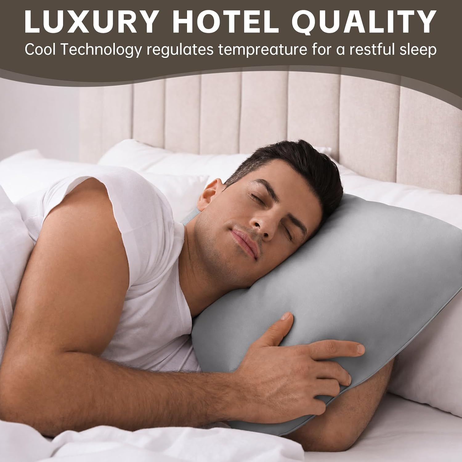 HIMOON Bed Pillows for Sleeping 2 Pack,Queen Size Cooling Pillows Set of 2,Top-end Microfiber Cover for Side Stomach Back Sleepers