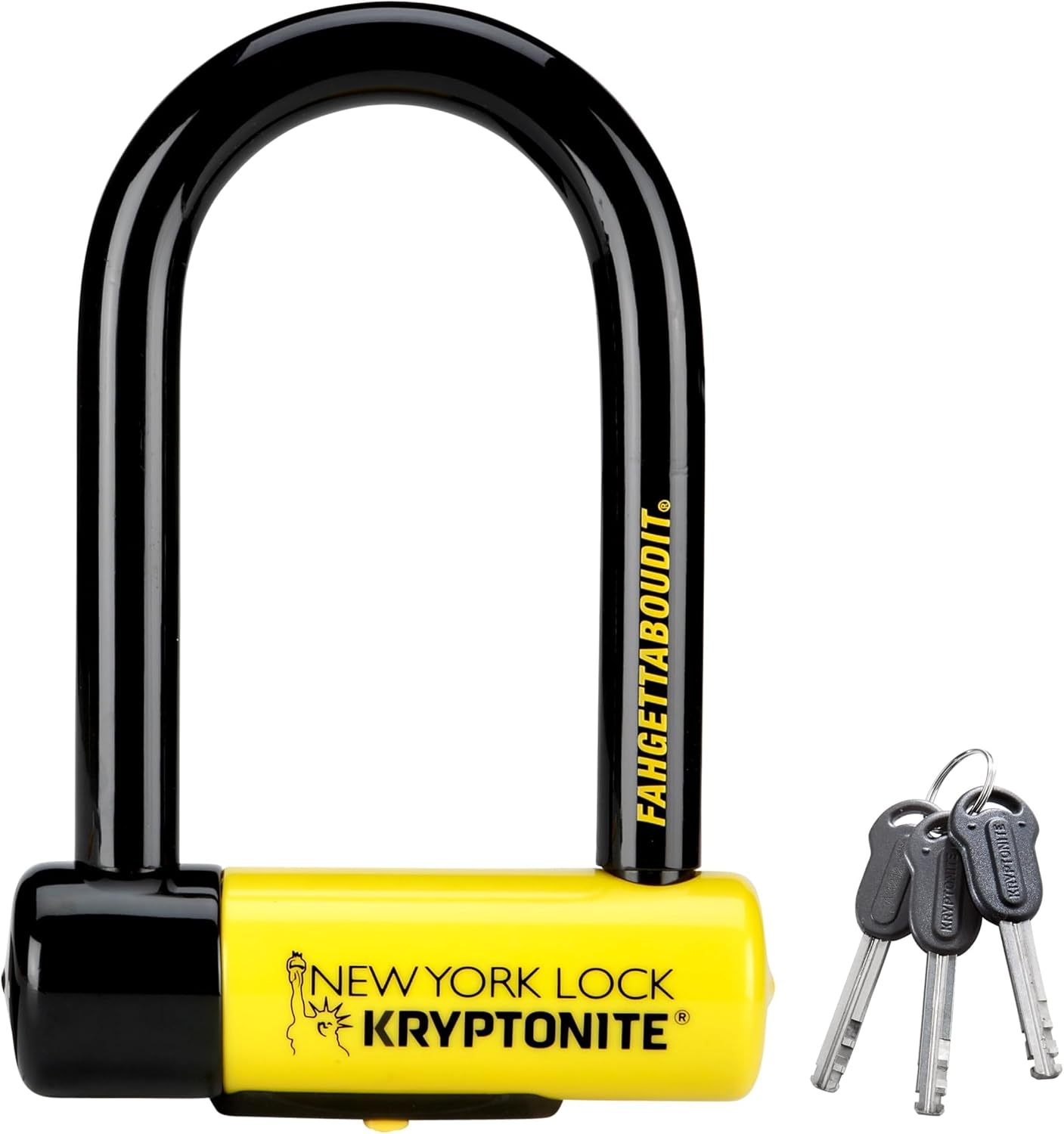 Kryptonite New York FAHGETTABOUDIT Mini Bike U-Lock, Heavy Duty Anti-Theft Bicycle U Lock Sold Secure Gold, 18mm Shackle with Keys, 10/10 Security Rating for E-Bike, Motorcycle, Scooter