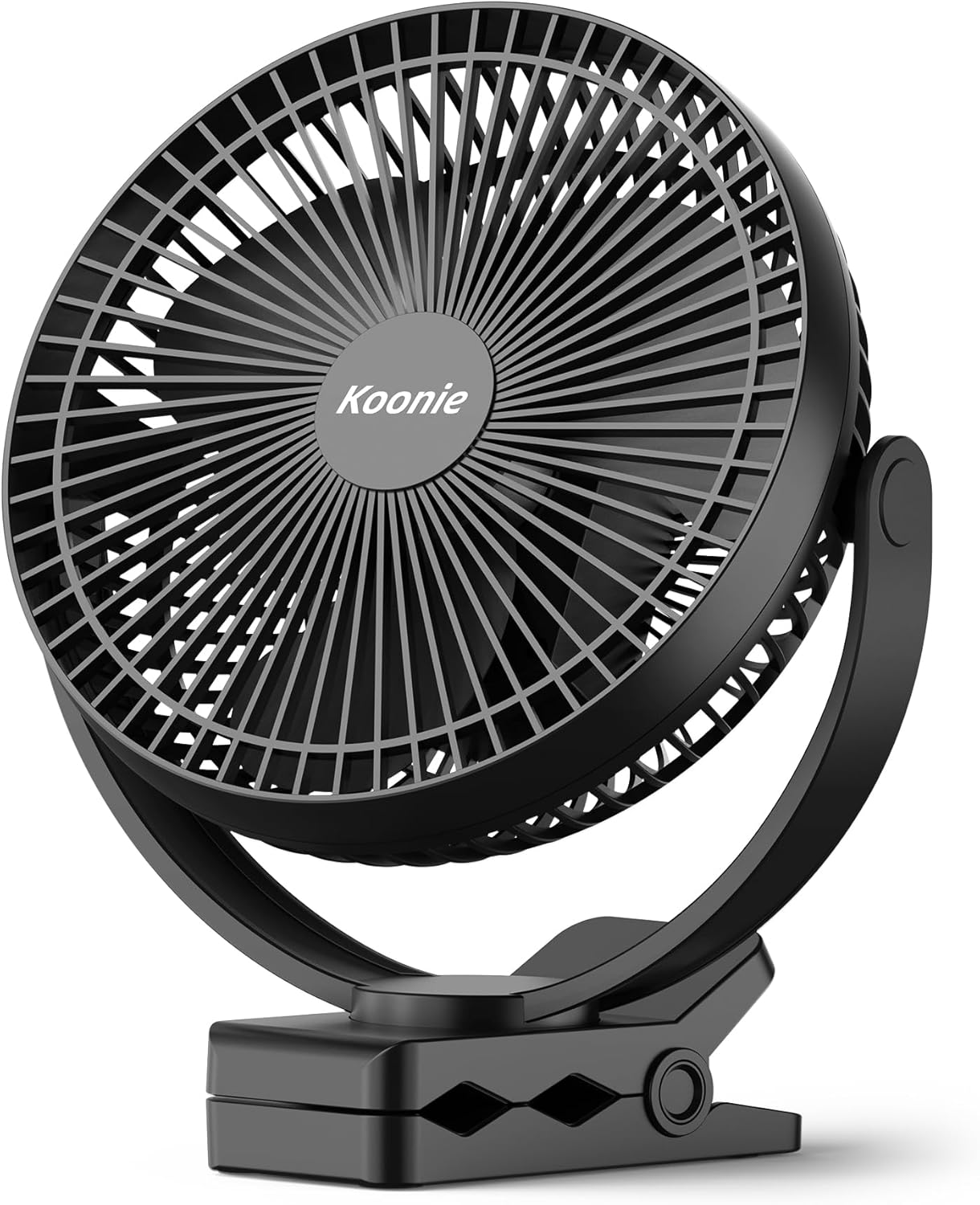 Koonie 8" Clip on Fan, 10000mAh Rechargeable Battery, Strong Airflow, Black