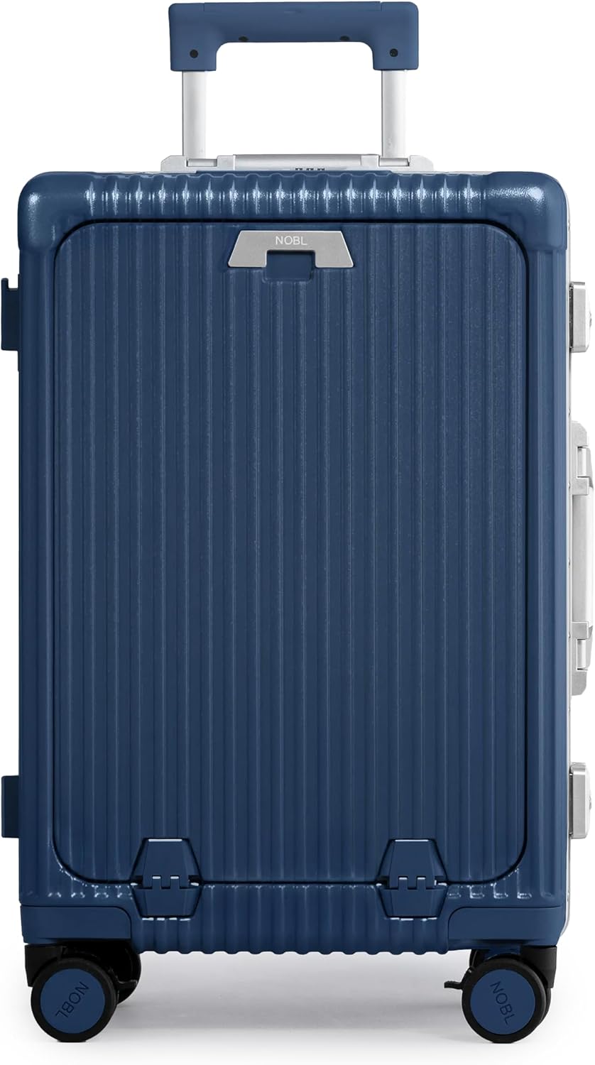 Nobl Travel Carry on Luggage, Zipperless Aluminum Frame, TSA Locks | PC Hard Shell Suitcase, Airline Approved, 360° Spinner Wheels, USB Charging Port, Cup & Phone Holder, 22.5x15x9.5, Ivory