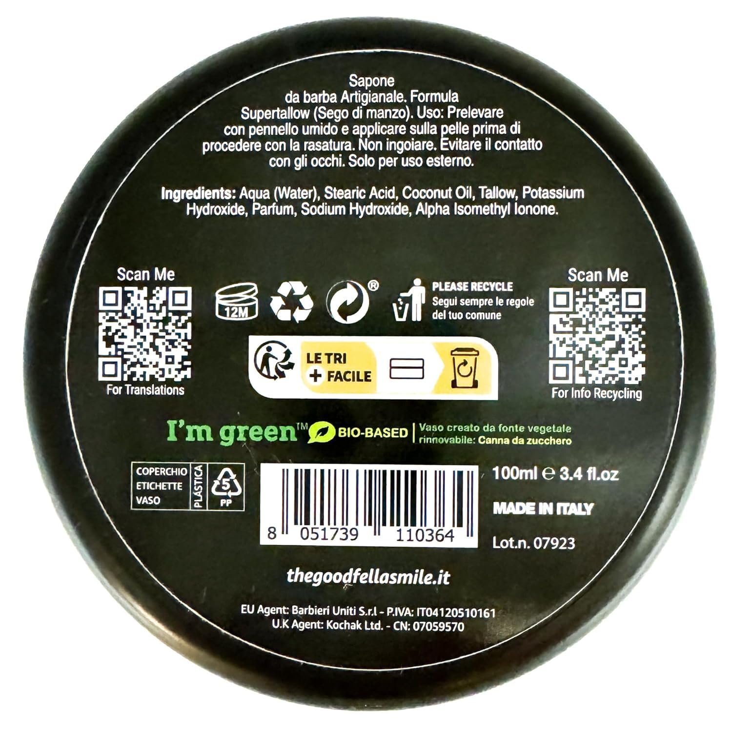 Goodfellas' Smile Inferno Tallow Shaving Soap, Made in Italy