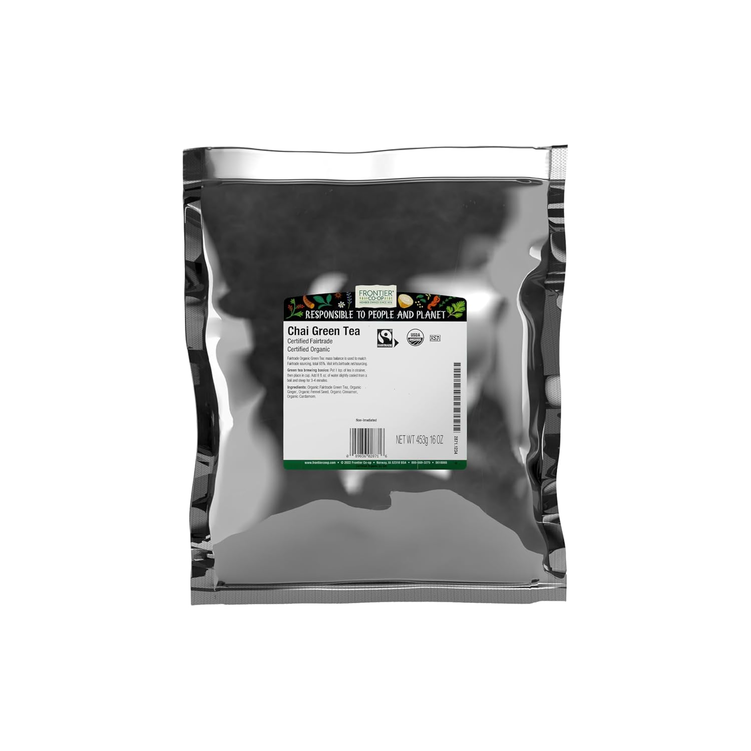 Frontier Co-op Organic Gunpowder Green Tea Leaves, 1-Pound Bulk, Smokey Green Tea, Maintains Freshness, Kosher, Fair Trade | Smokey Green Tea, Maintains Freshness, Kosher, Fair Trade