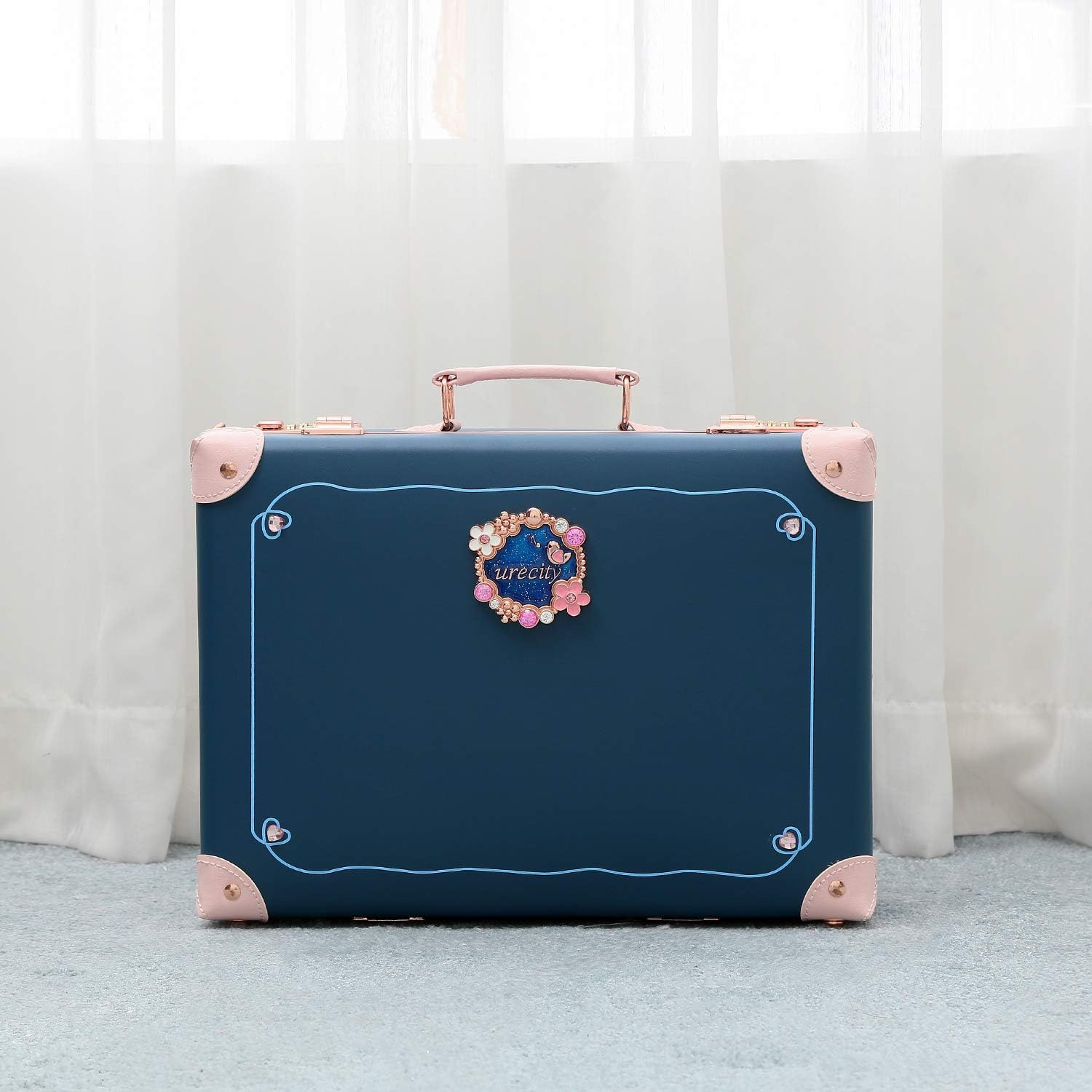 urecity Vintage and Cute Carry-on Overnight Case Non-wheeled Mini Leather Trunk Suitcase with Shoulder Strap