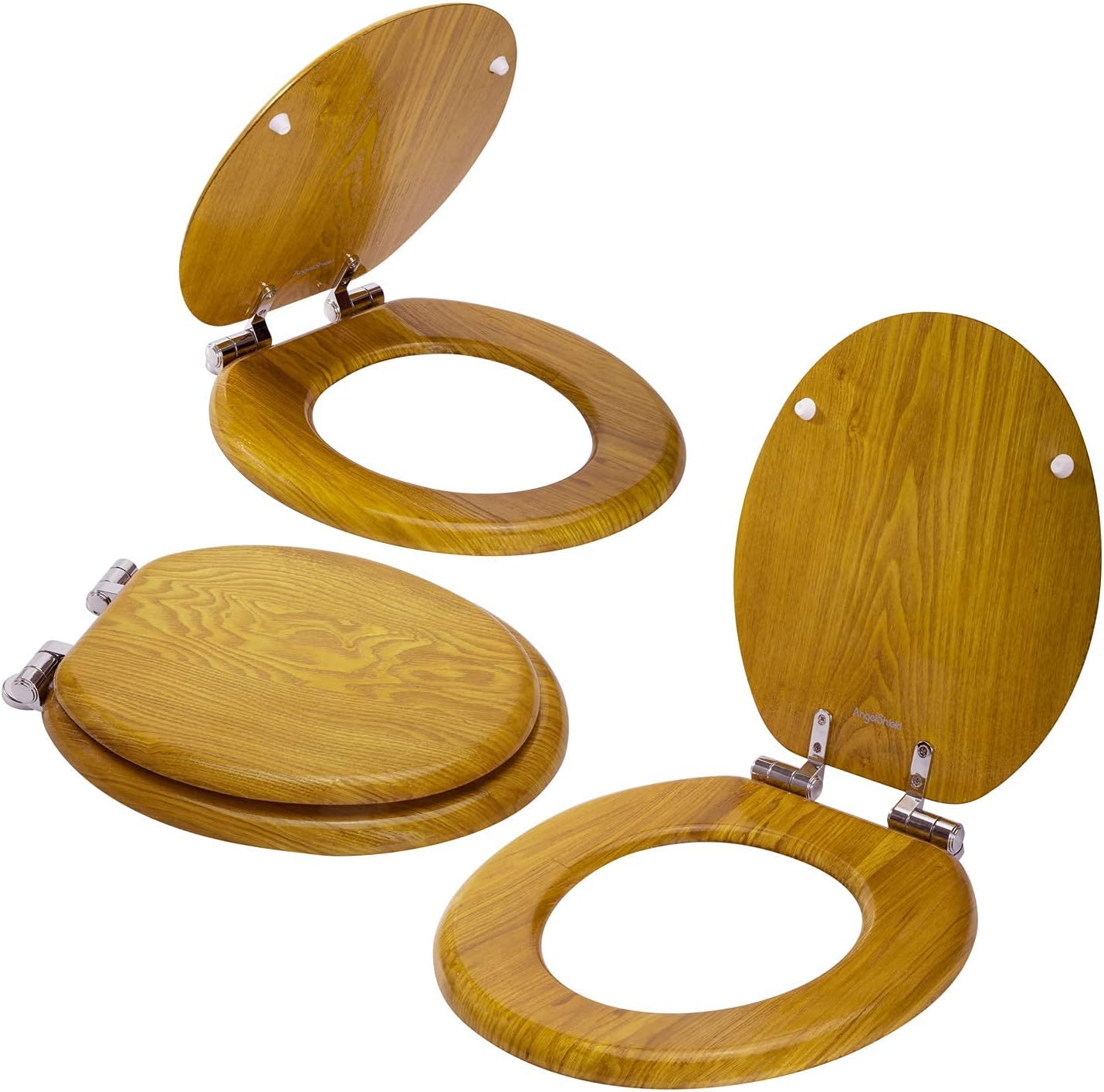 Angel Shield Toilet Seat with Zinc Alloy Hinges Quiet-Close Quick-Release Wood Molded UV Lid Easy Clean(Elongated,Black)