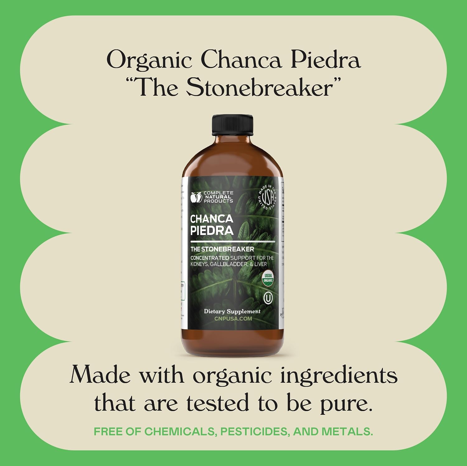 CNP | Chanca Piedra Organic Tincture 16oz - Stone Breaker, Kidney Support | Organic chanca piedra liquid extract for kidney cleanse support, stone breaker routines, alcohol free tincture made in USA