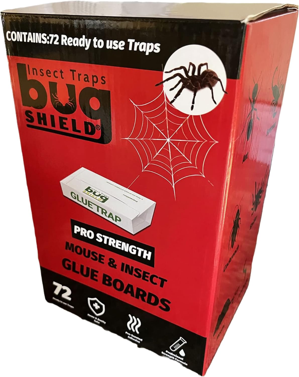 Bug Shield Sticky Glue Traps 72 Glue Boards, All Types of Incets, Spiders, Cockroaches, Ants, Cave Crickets, and More. Professional Strength Glue.