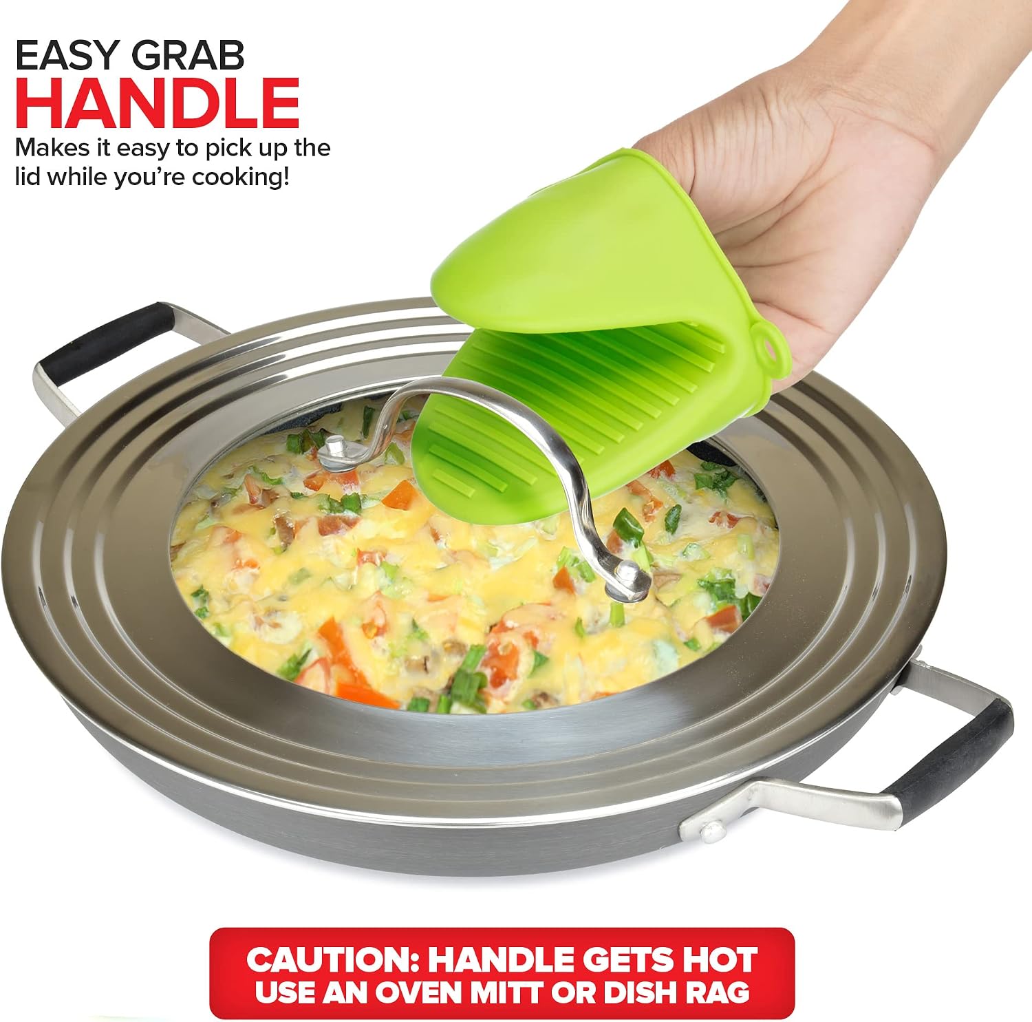 Modern Innovations Universal Lid with Tempered Glass Top for Pots & Pans, Fits 8.25, 9, 10, 11
