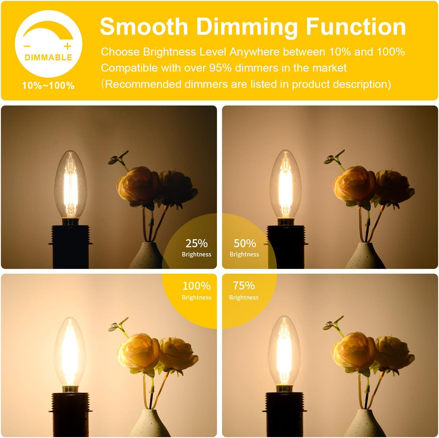 BesLowe 12-Pack Dimmable E12 LED Candelabra Bulbs 60W Equivalent, 2700K