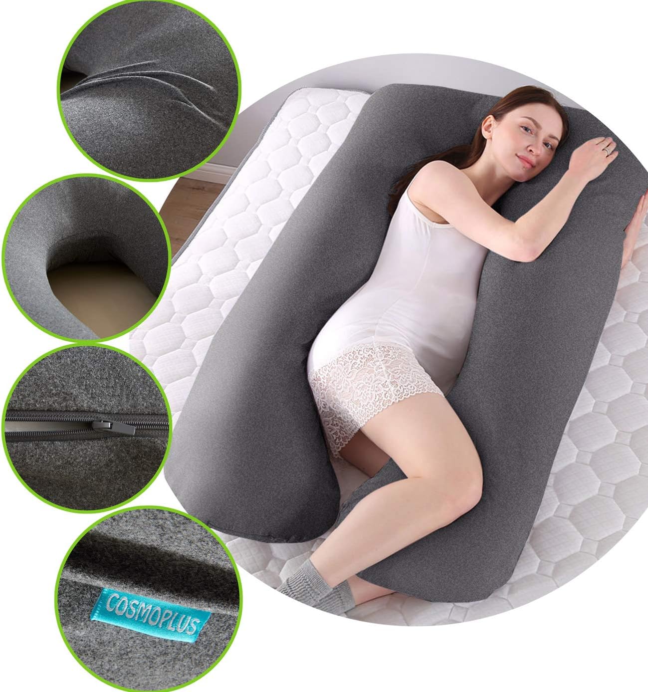 COSMOPLUS 𝐏𝐫𝐞𝐠𝐧𝐚𝐧𝐜𝐲 𝐏𝐢𝐥𝐥𝐨𝐰 𝐂𝐨𝐯𝐞𝐫 U Shaped Full Body Pillow Case 𝐂𝐨𝐯𝐞𝐫 for