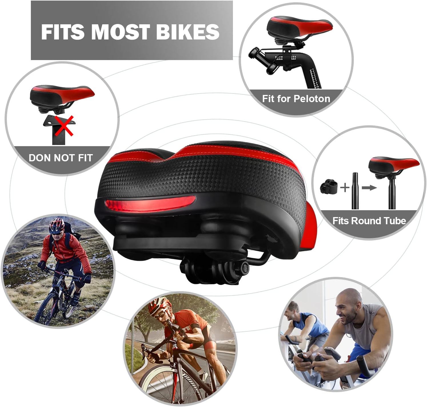 Bike Seat, Most Comfortable Bicycle Seat Dual Shock Absorbing Memory Foam Waterproof Bicycle Saddle Bike Seat Replacement with Refective Tape
