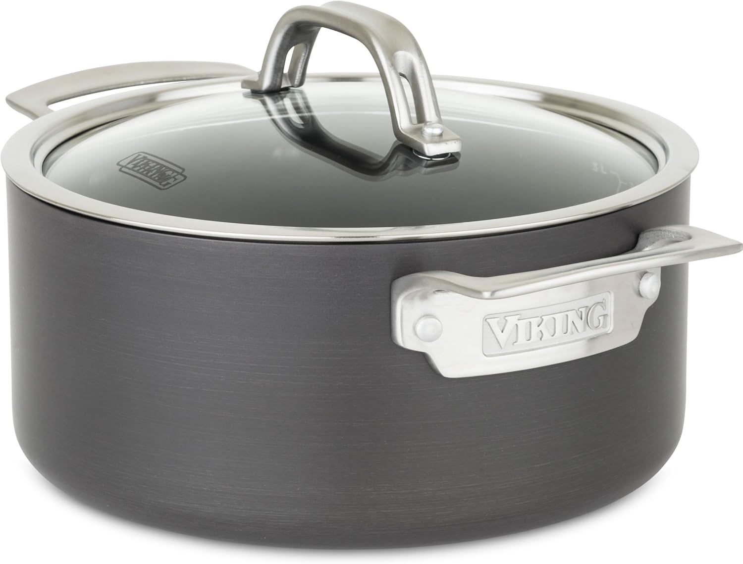 Viking Non Stick Stock Pot, 4 Quart Hard Anodized Nonstick Soup Cooking Pot wth Glass Lid