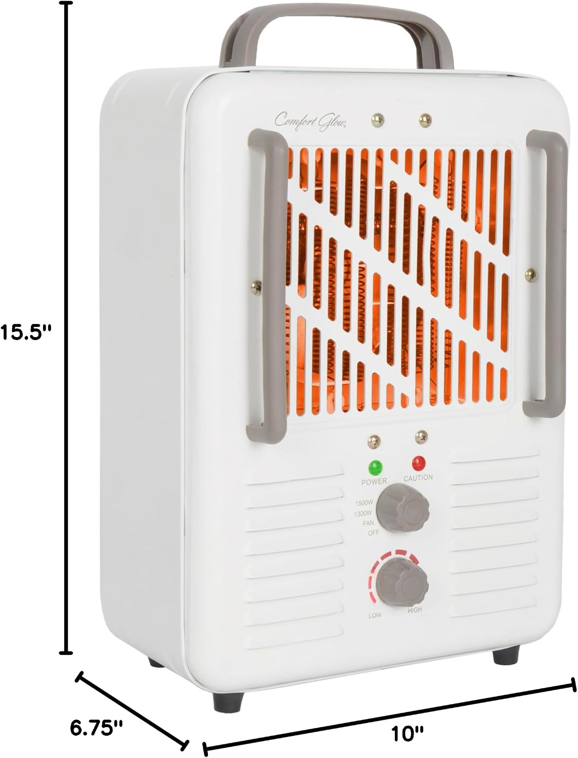 Comfort Glow EUH341 Milkhouse Style Electric Heater 5,200 Btu, White, Length: 7in, Width: 10.25in, Height: 15.5in | Milkhouse Heater, Thermostat, Heat up to 250 sq ft, 2 Heat Setting, AntiFreeze Setting, 1500W, Tip Over & Overheat Shut Off