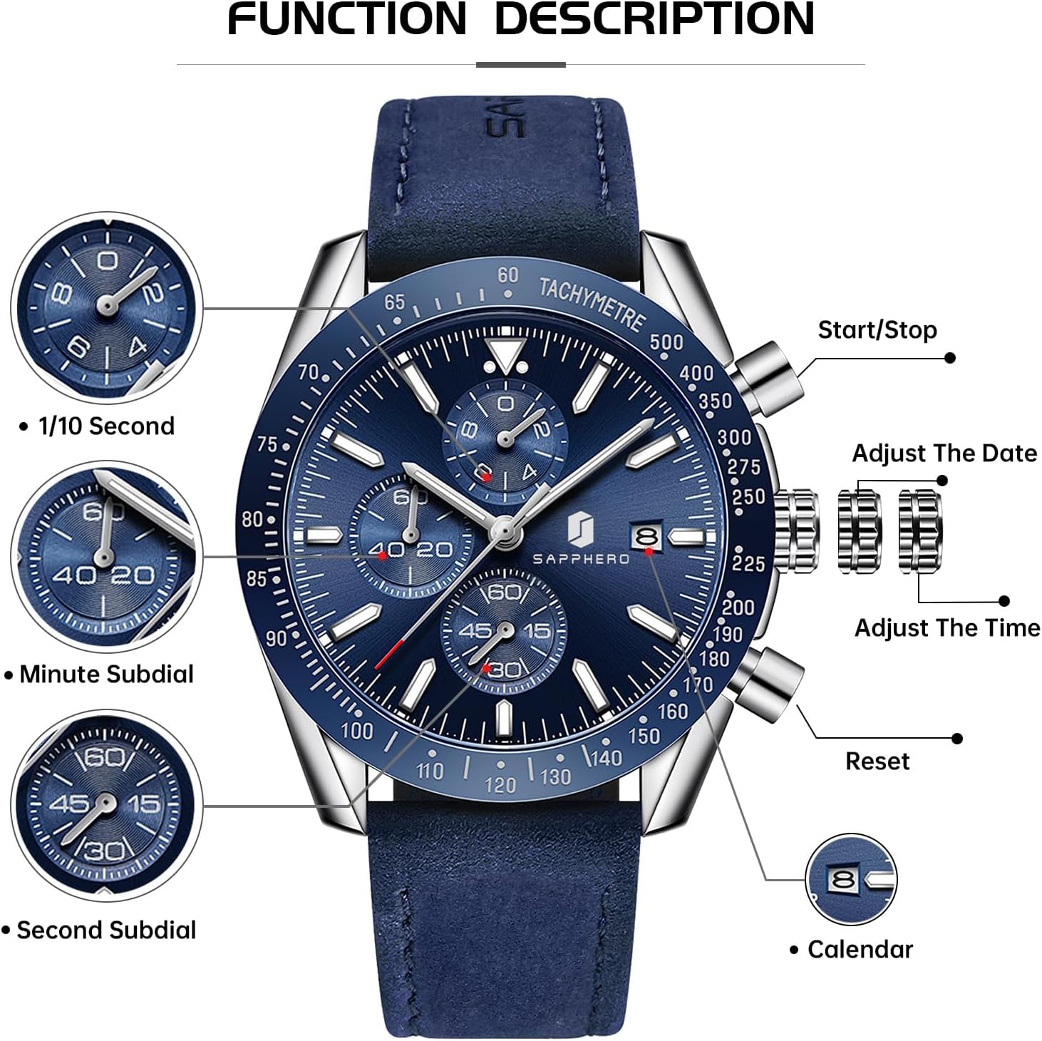 BENYAR Watch for Men Analog Quartz Chronograph Waterproof Luminous Designer Mens Wrist Watches Business Work Sport Casual Dress Watch with Silicone Strap Elegant Gifts for Men
