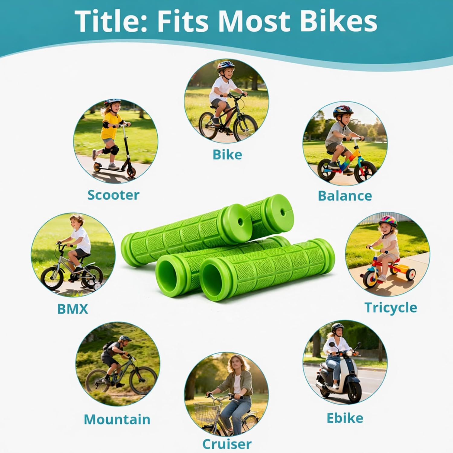 CHUNZEXI 4 PCS Bike Handlebar Grips, Rubber Bicycle Bar Grips Replacement, Non-Slip Handle Grips for Kids Bikes, Scooters, BMX