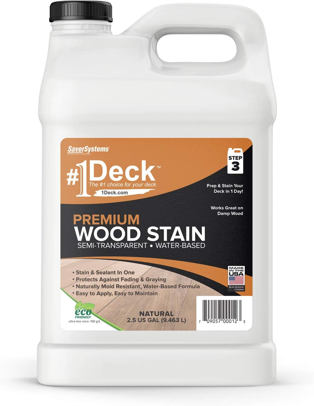 #1 Deck Premium Wood Stain - Semi-Transparent, Water Based, Sealer in One - 1 Gallon