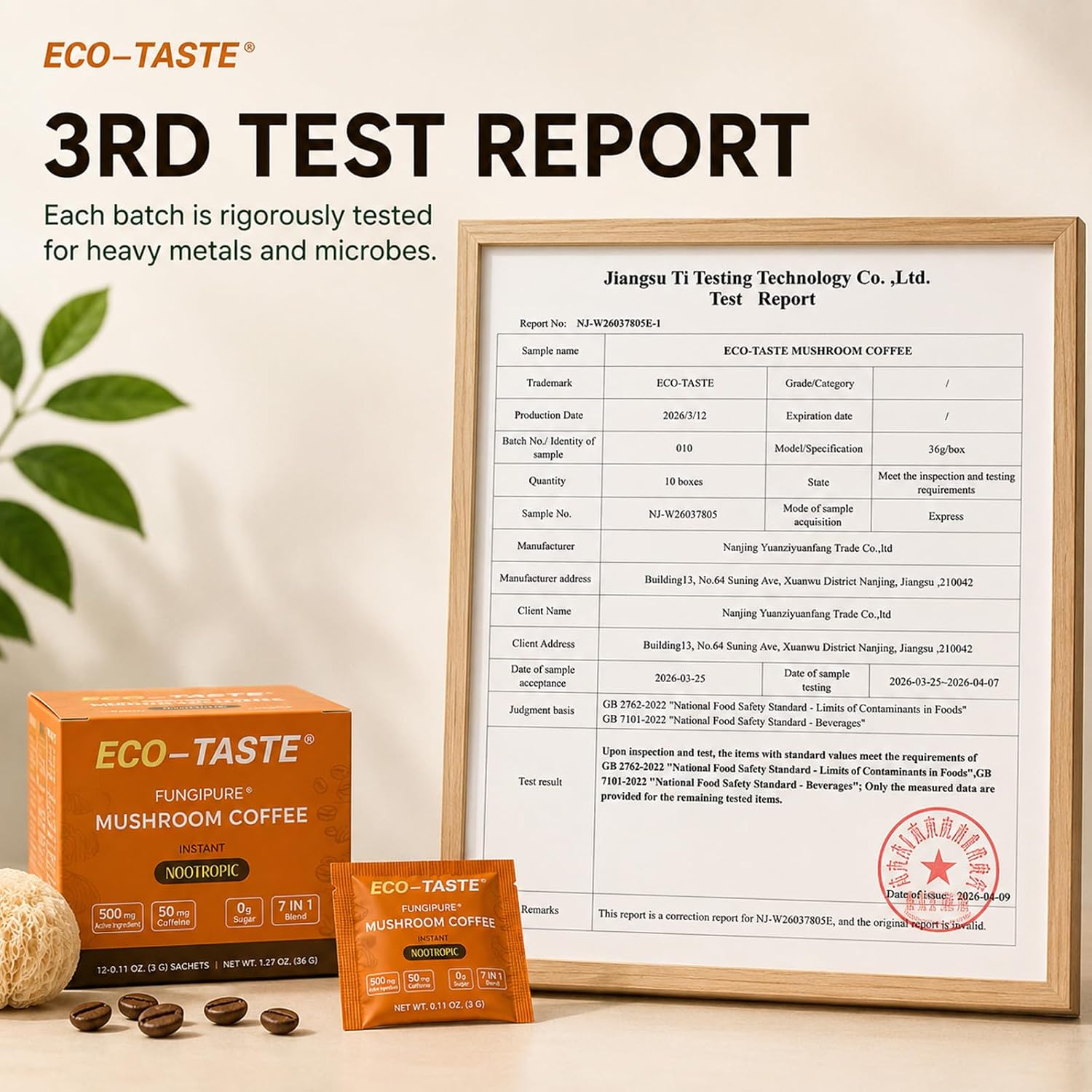 ECO-TASTE Mushroom Coffee Mix for Focus, 12 Sachets
