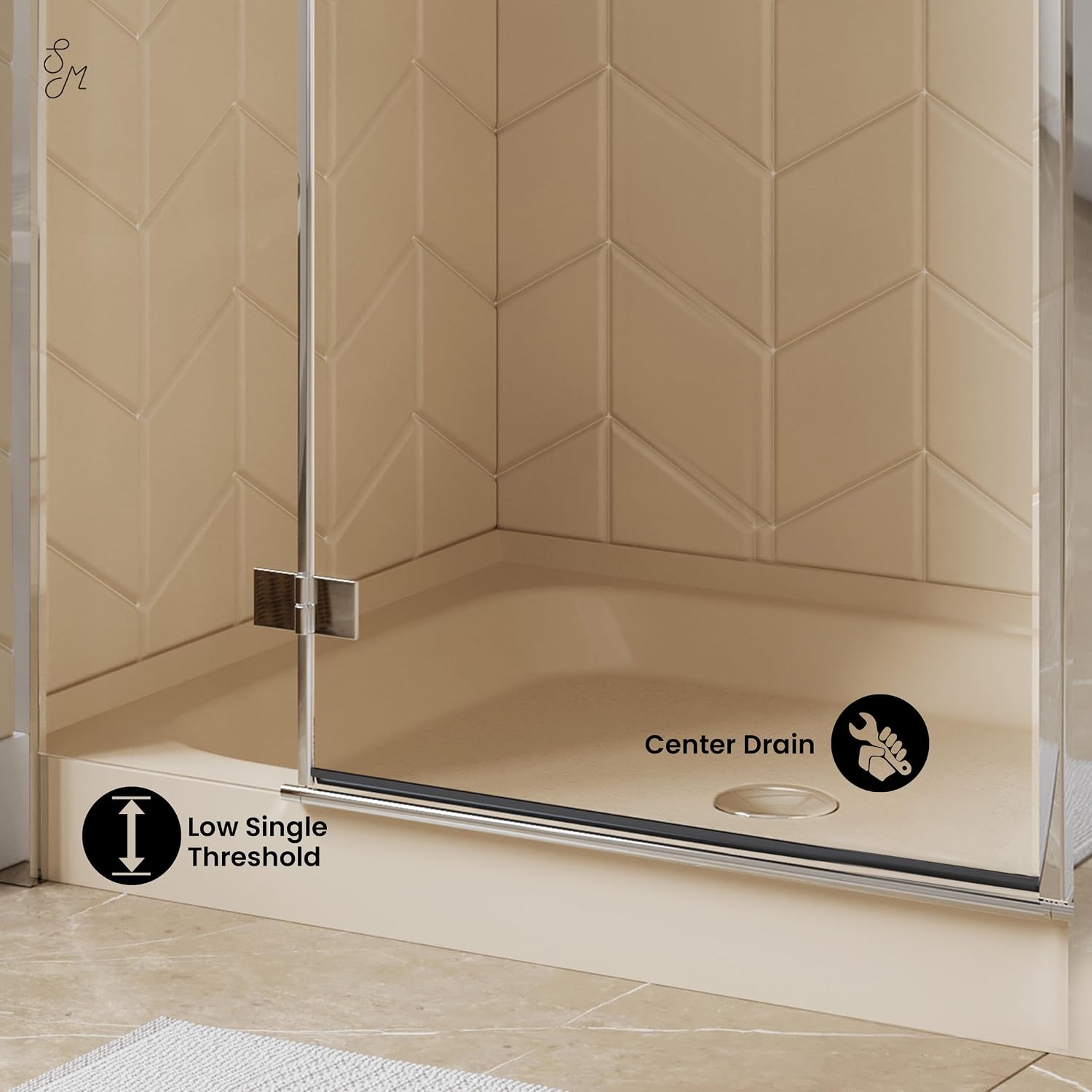 Voltaire 60" x 32" Single-Threshold, Right-Hand Drain, Shower Base in Gray