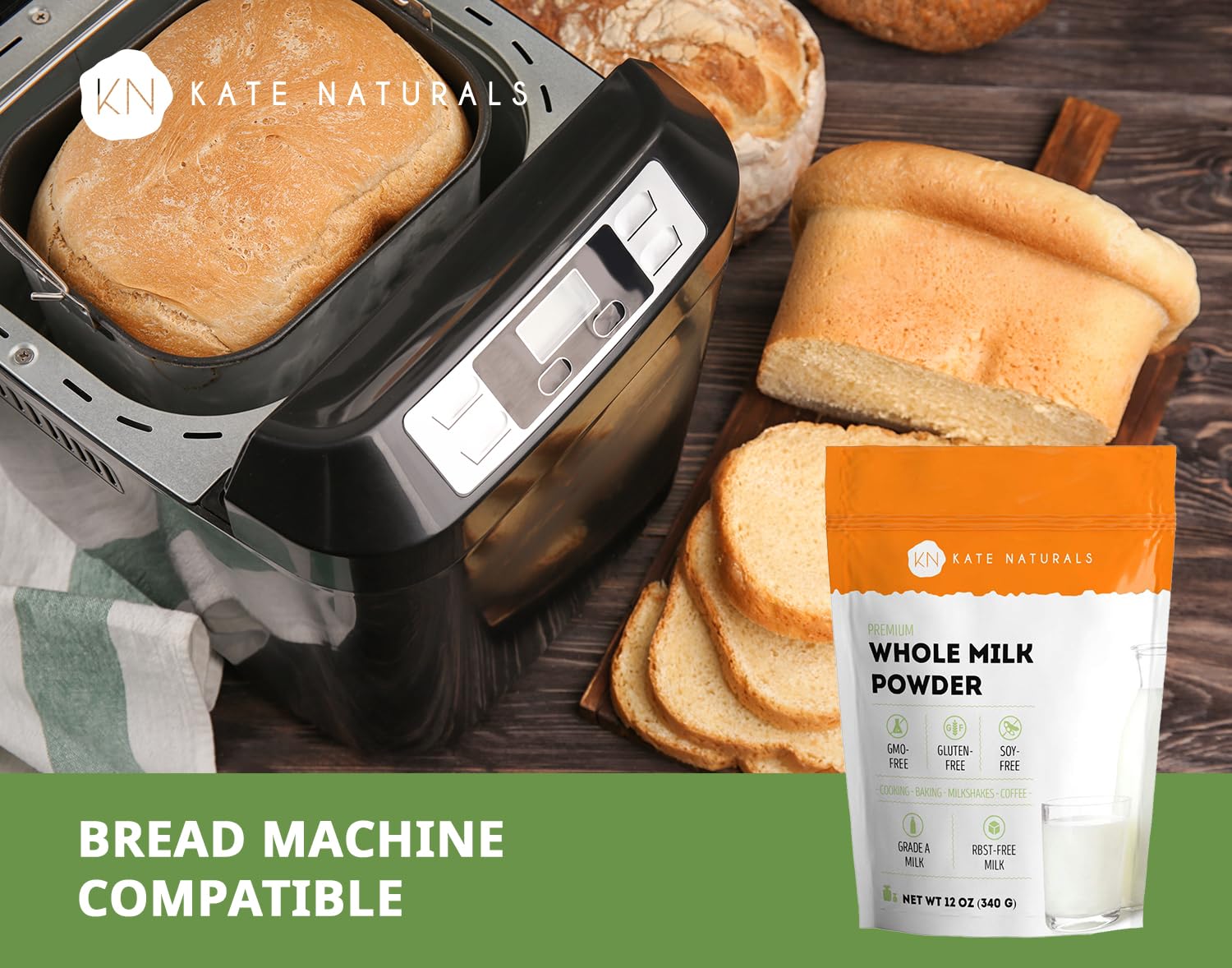 Kate Naturals Dry Whole Milk Powder for Baking, Coffee & Milkshakes (12oz)
