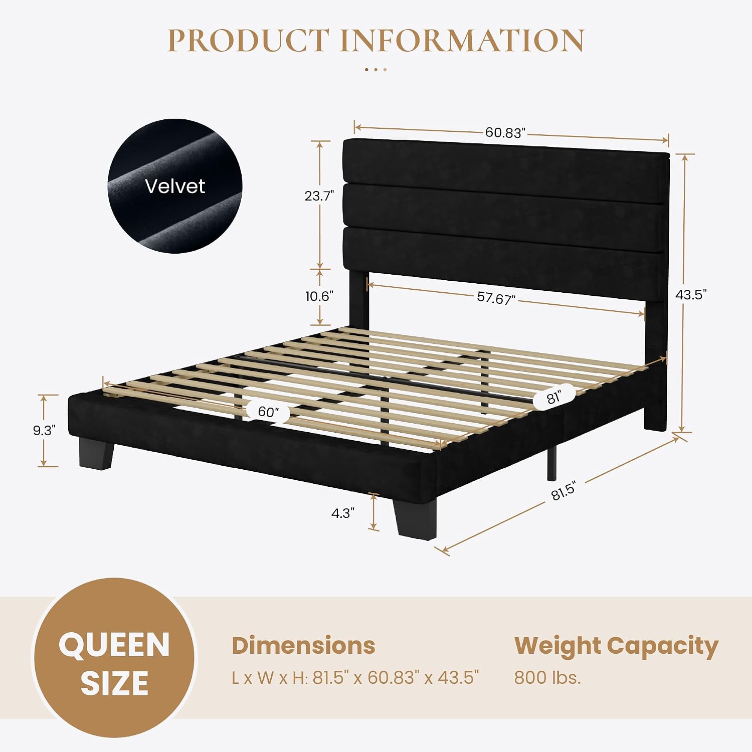 SHA CERLIN Full Platform Bed Frame with Upholstered Fabric Headboard, Grey