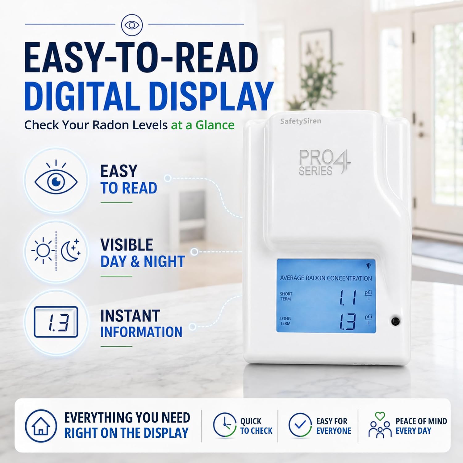Safety Siren Pro Series 4 Plug-in Radon Detector for Home Basement