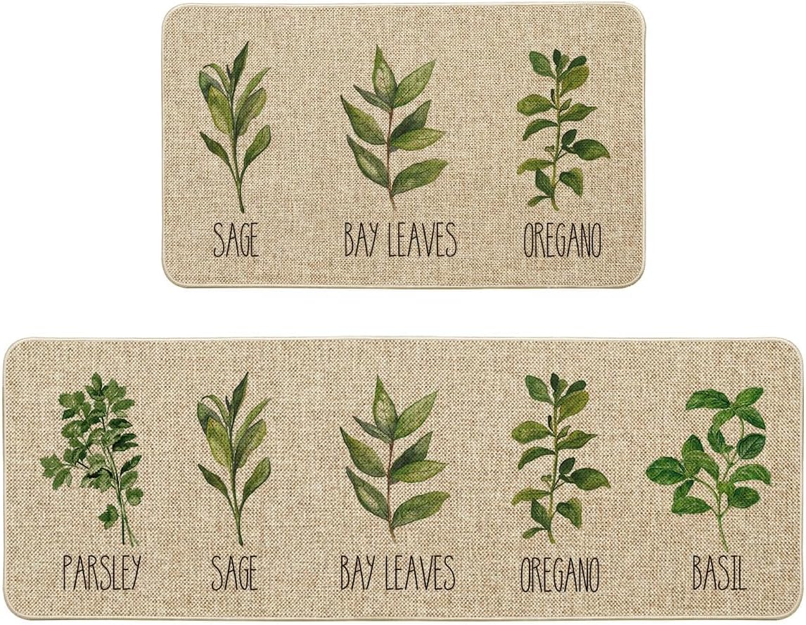 Artoid Mode Parsley Sage Oregano Basil Bay Leaves Decorative Kitchen Mats Set of 2