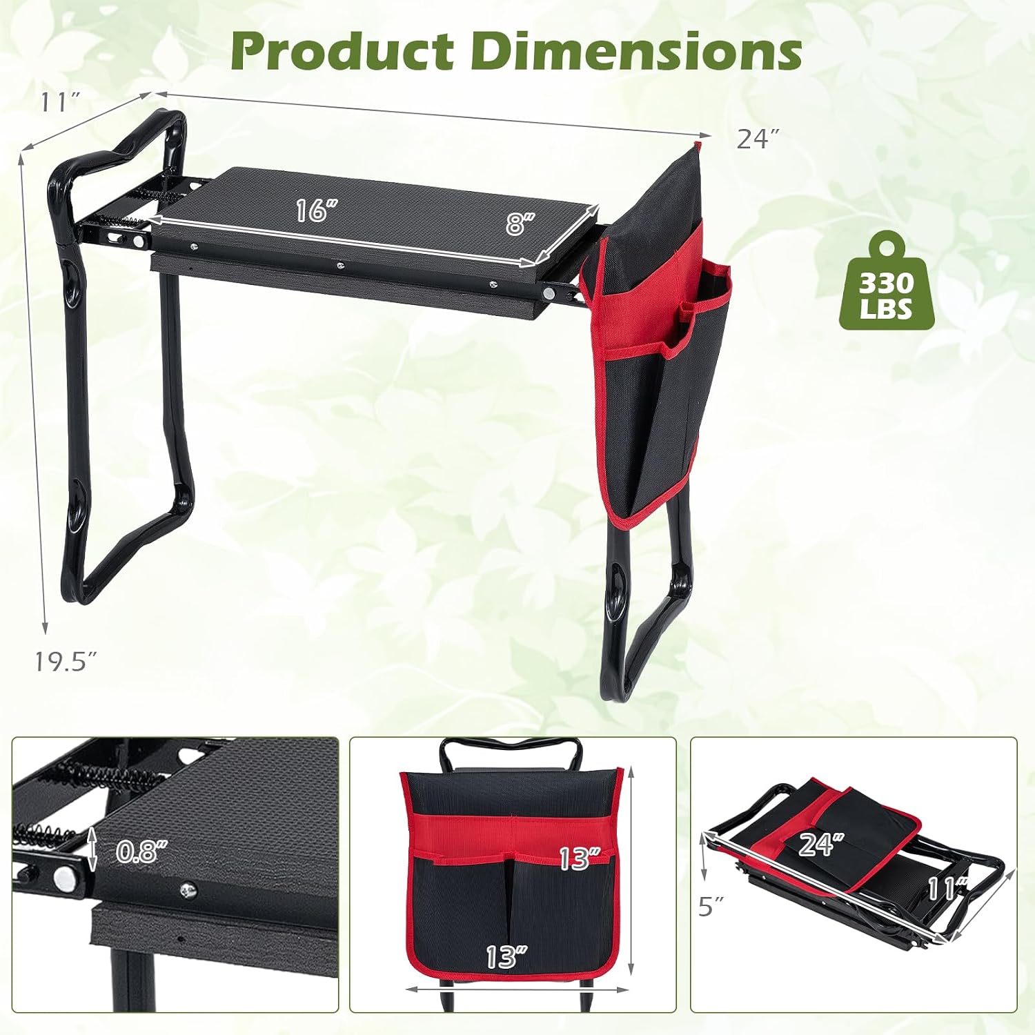 Goplus Garden Kneeler and Seat, Foldable Garden Bench for Kneeling & Sitting, Widened 8" EVA Soft Foam Pad