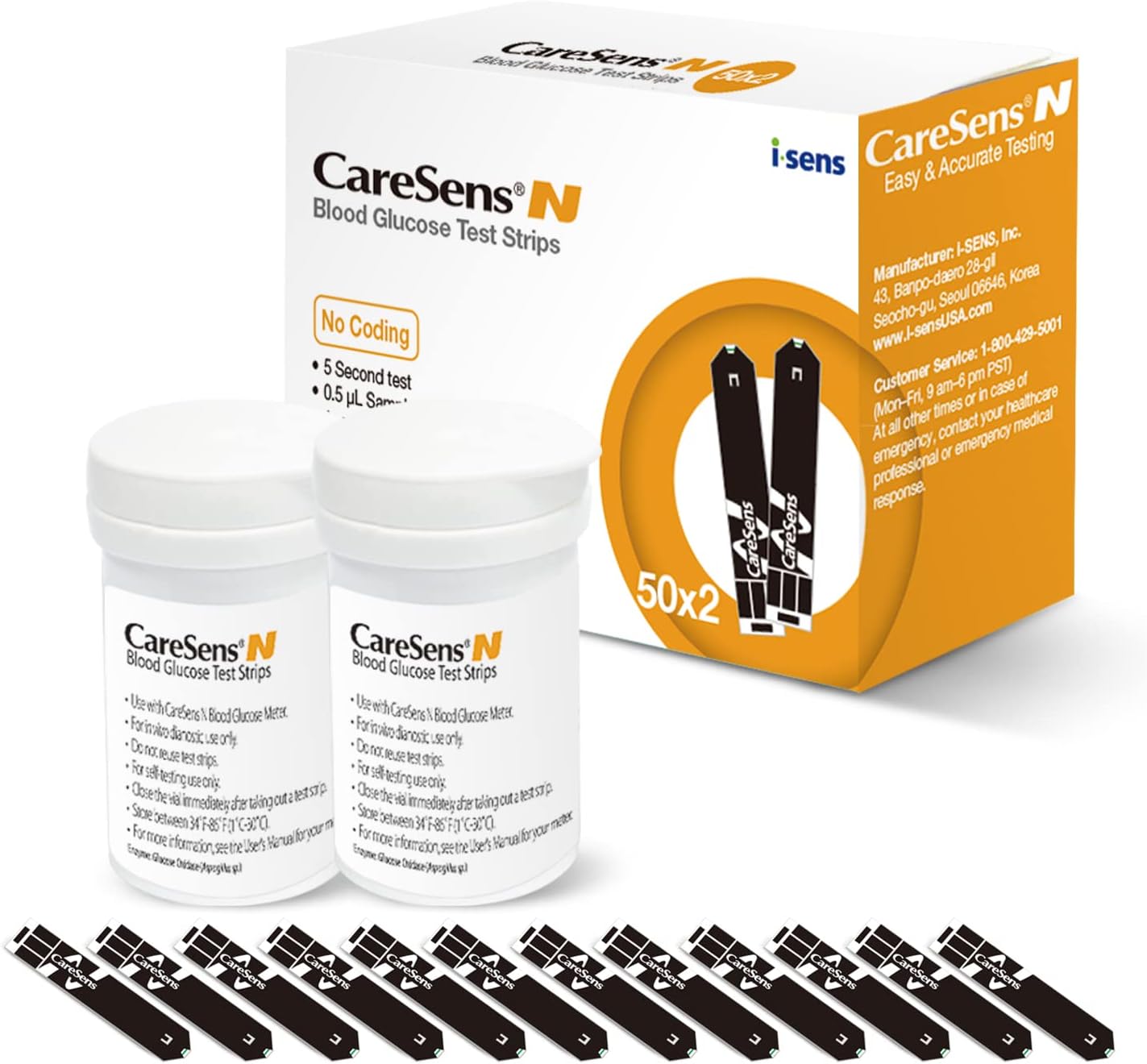 CareSens N Blood Glucose Test Strips (50 ct) - Only for CareSens N Family Meter Kits…