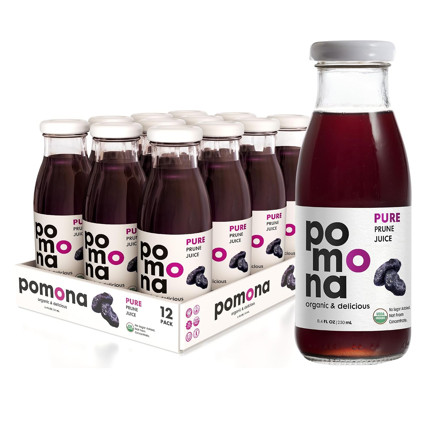 Pomona Organic Pure Black Cherry Juice, Cold Pressed Organic Juice, Non-GMO, No Sugar Added, Not from Concentrate, Gluten Free, Kosher Certified, Preservative Free 8.4 Ounce (Pack of 12),