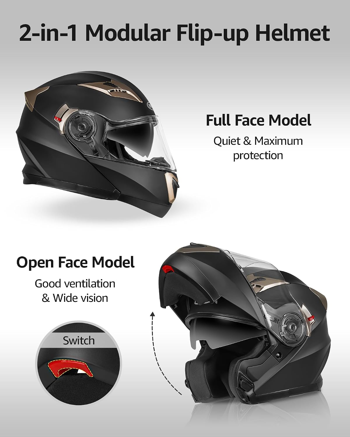 Motorcycle Modular Full Face Helmet DOT Approved - YEMA Helmet YM-925 Motorbike Casco Moto Moped Street Bike Racing Helmet with Sun Visor for Adult Youth Men and Women