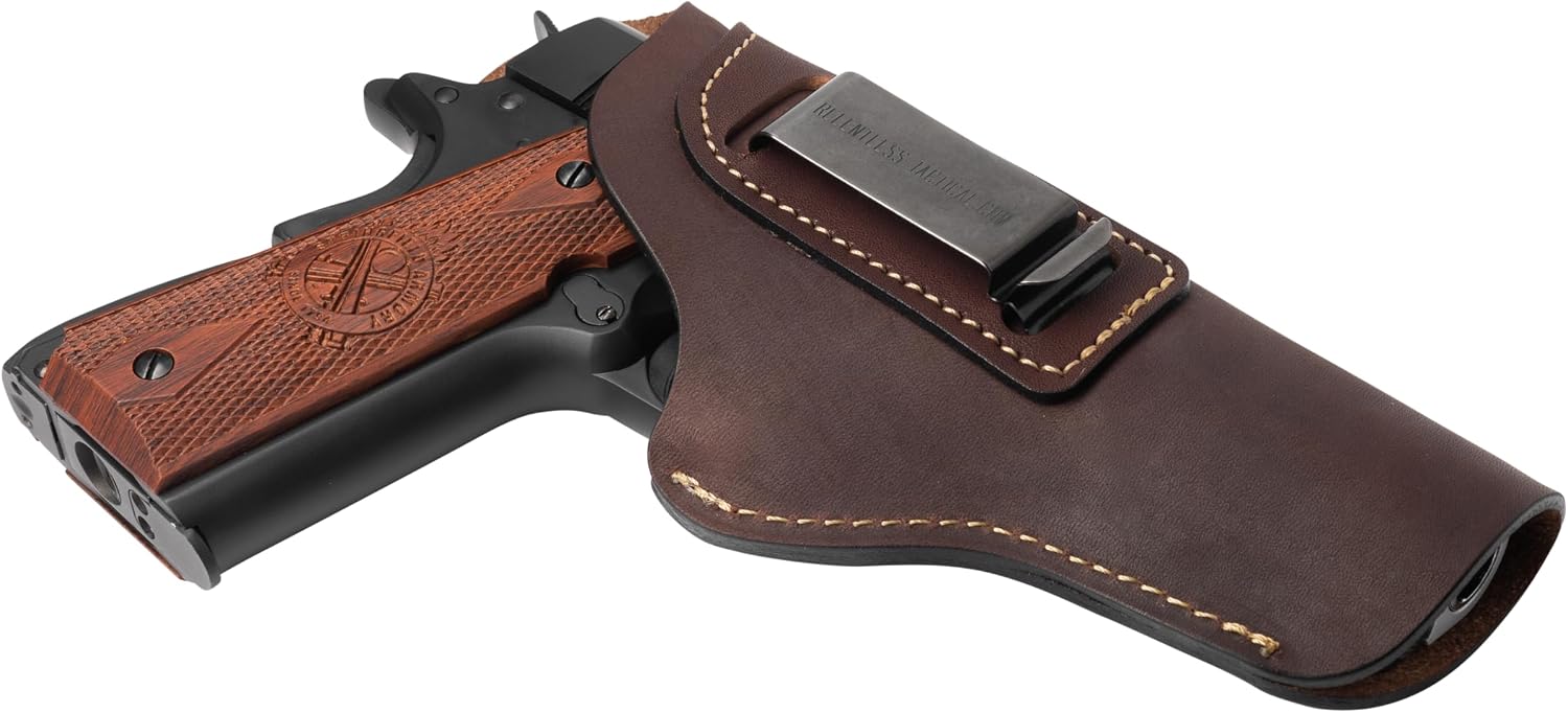 The Defender Leather IWB Holster for 1911 Style Handguns – Standard or Sweat Shield Versions – Made in USA – Fits Kimber, Colt, S&W, Sig Sauer, Ruger, Remington