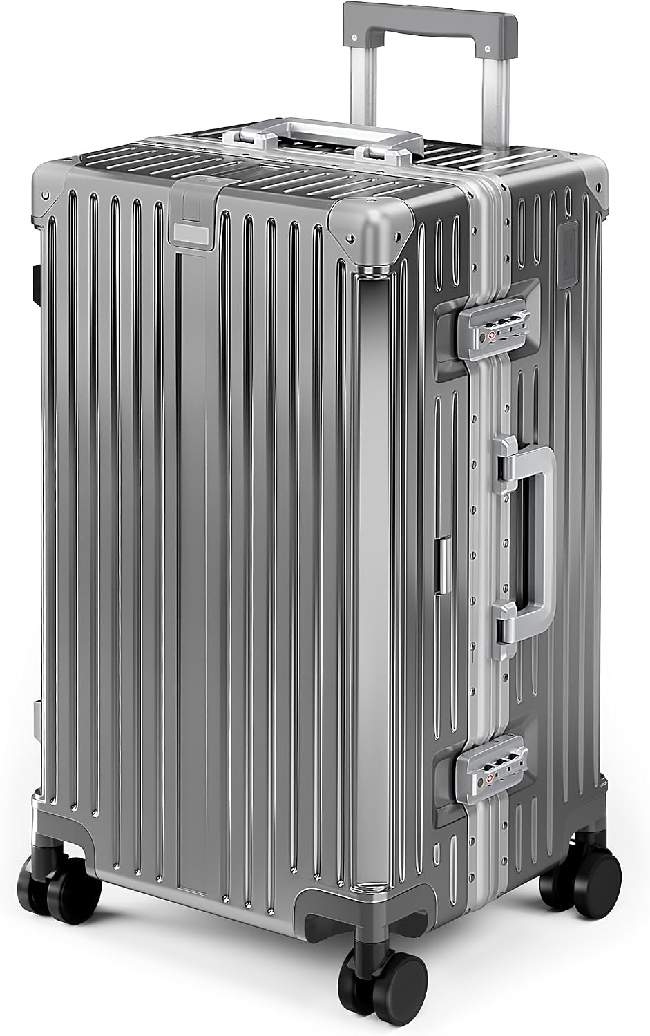 ALPHA CAMP Trunk Luggage 28 Inch with Aluminum Frame Zipperless Suitcase | Large Checked Thickened 3-Layer PC Hardside Luggage with TSA Lock,Charging Port,Cup Holder and Spinner Wheels for Travel