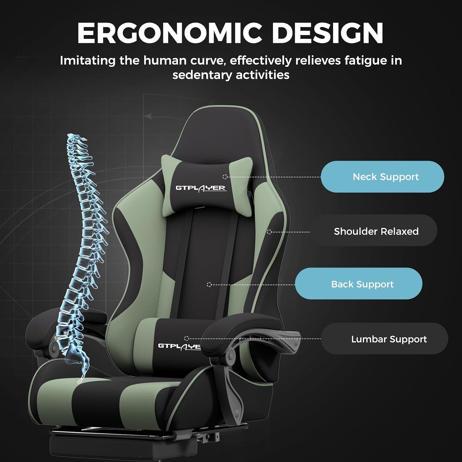 GTPLAYER Gaming Chair, Computer Chair with Footrest and Lumbar Support
