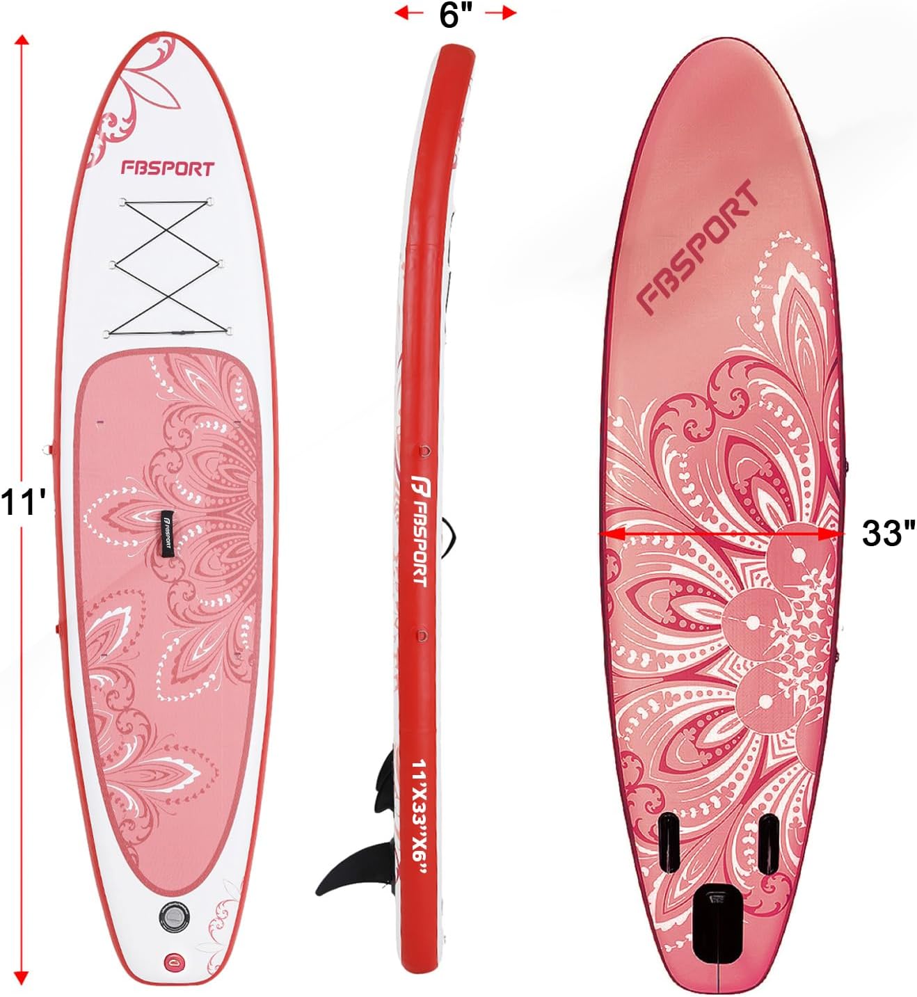 FBSPORT 11' Premium Stand Up Paddle Board, Yoga Board with SUP Accessories & Carry Bag | Wide Stance, Surf Control, Non-Slip Deck, Leash
