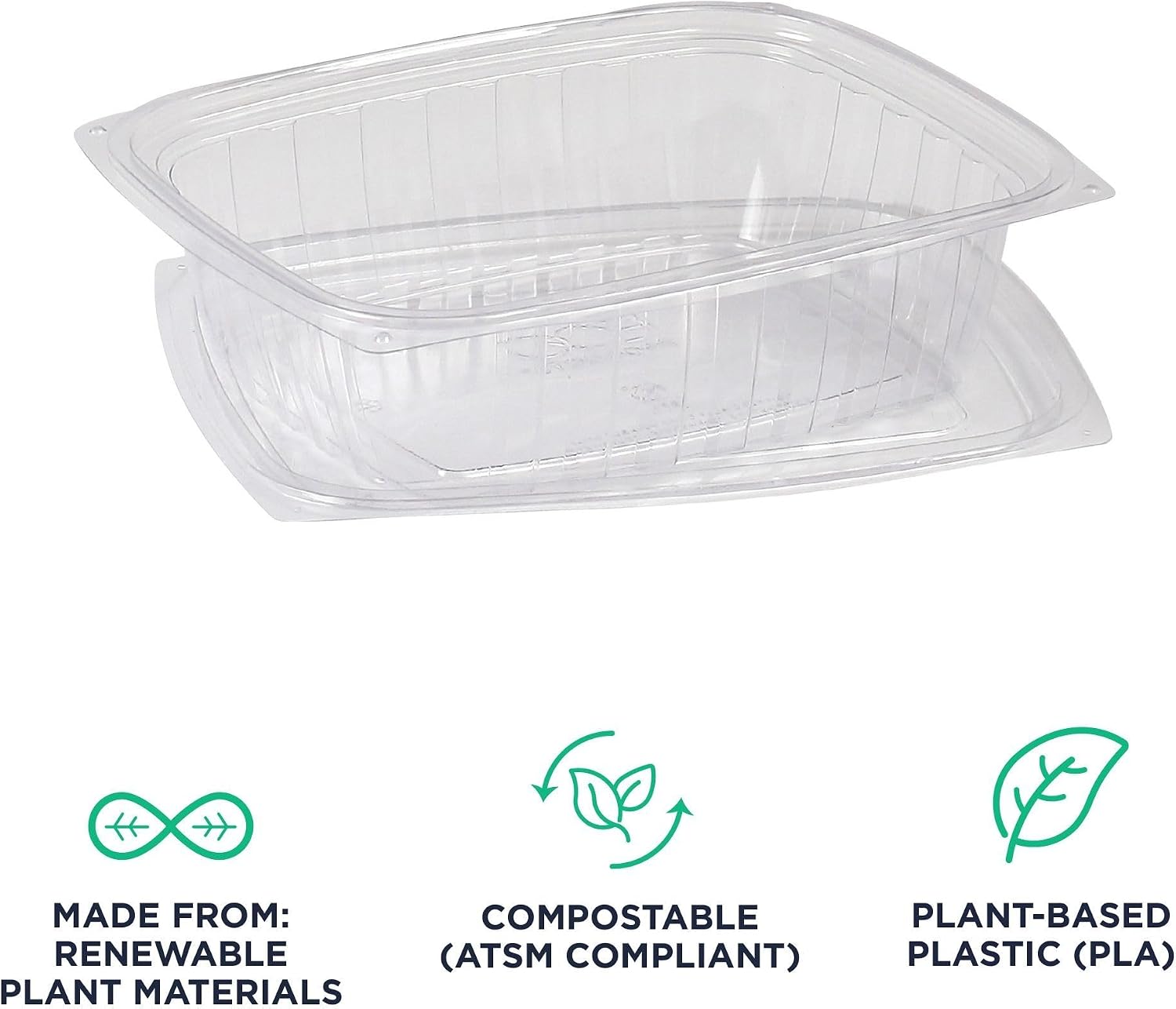 Eco-Products EPRC32 Renewable & Compostable Rectangular Deli Containers - 32oz., 50 Per Pack (Case of 4 Packs), clear