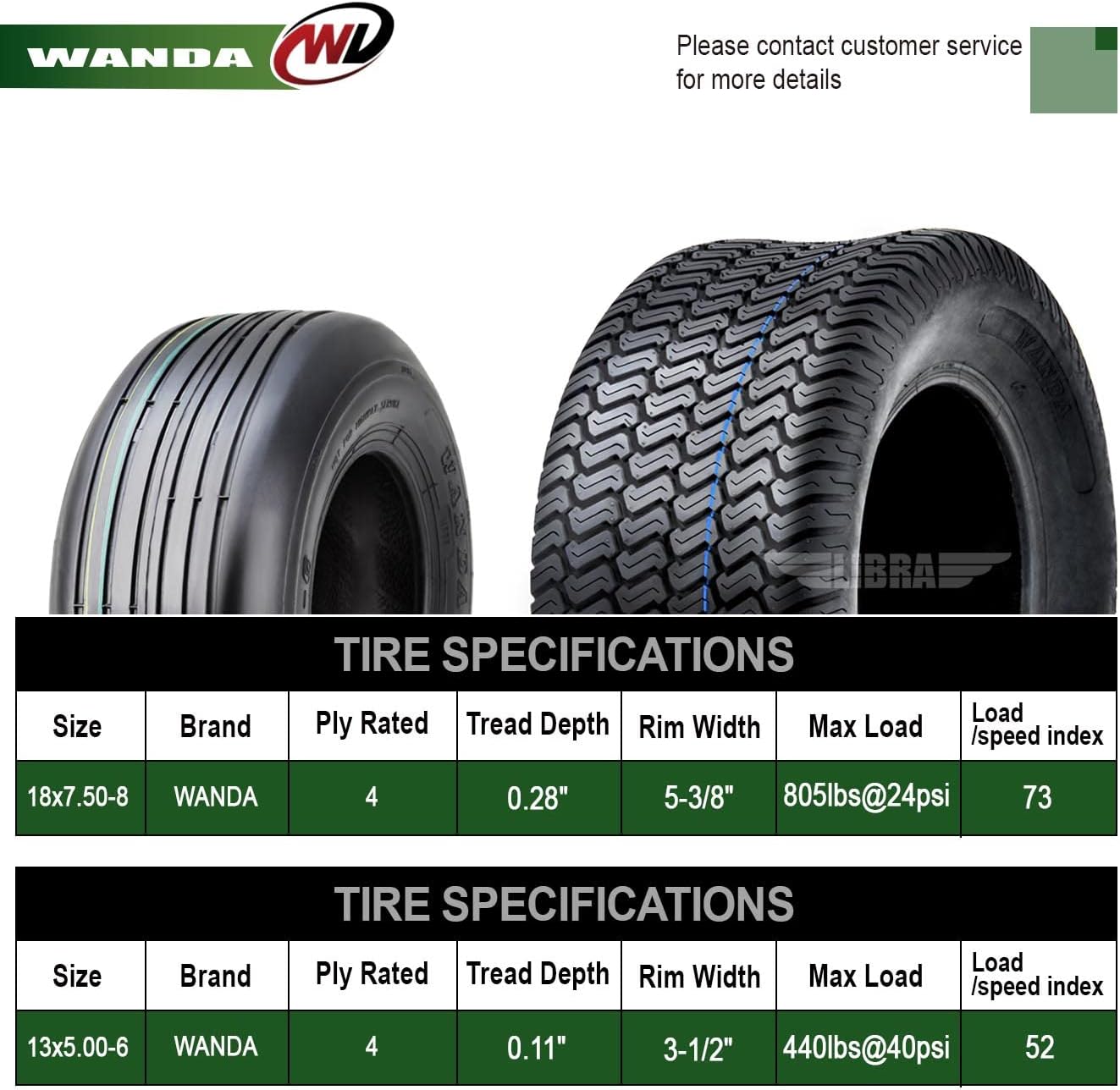 WANDA Set 4 Lawn Mower Turf Tires 16x6.5-8 & 23x10.5-12 /4PR -13019/13049 | Riding Lawn Mover, Garden Tractor
