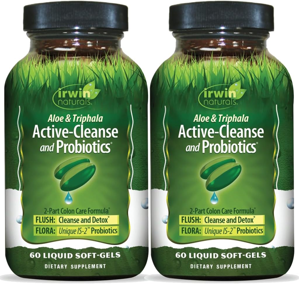 Irwin Naturals Aloe & Triphala Active Cleanse + Probiotics 60 Softgels | Natural Digestive Support | Gentle | Effective Detox + Elimination 2-Part Colon Care | Nourish + Balance | 60 Softgels